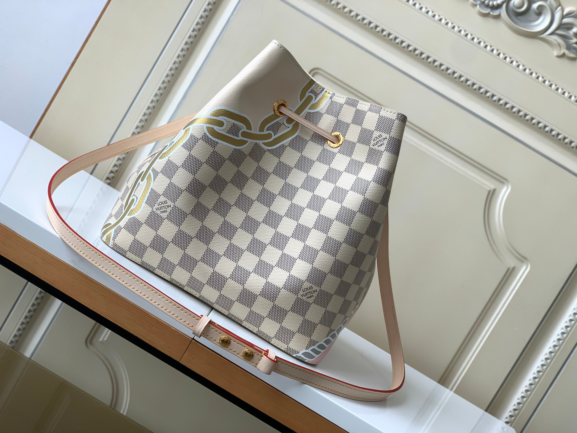 Louis Vuitton Neverfull White Checkerboard Printed Leather Tote Bag - Image 3