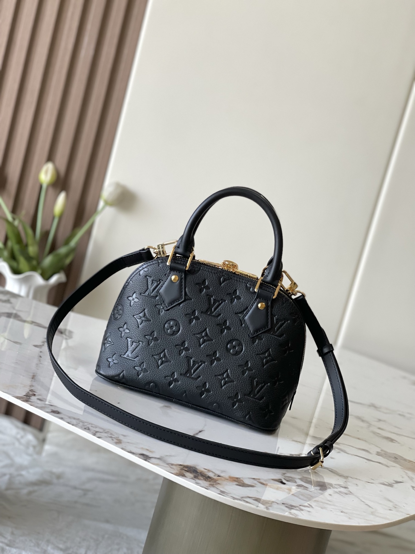Alma BB Handbag in Black Embossed Leather - Image 3