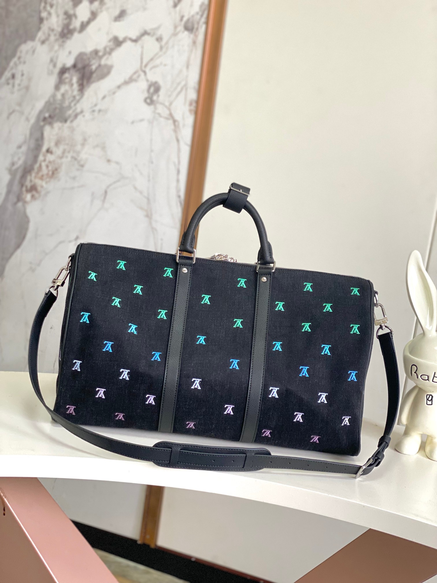 Louis Vuitton Keepall Bandoulière 50 Travel Bag M13966 in Black LV Blason Denim - Image 3