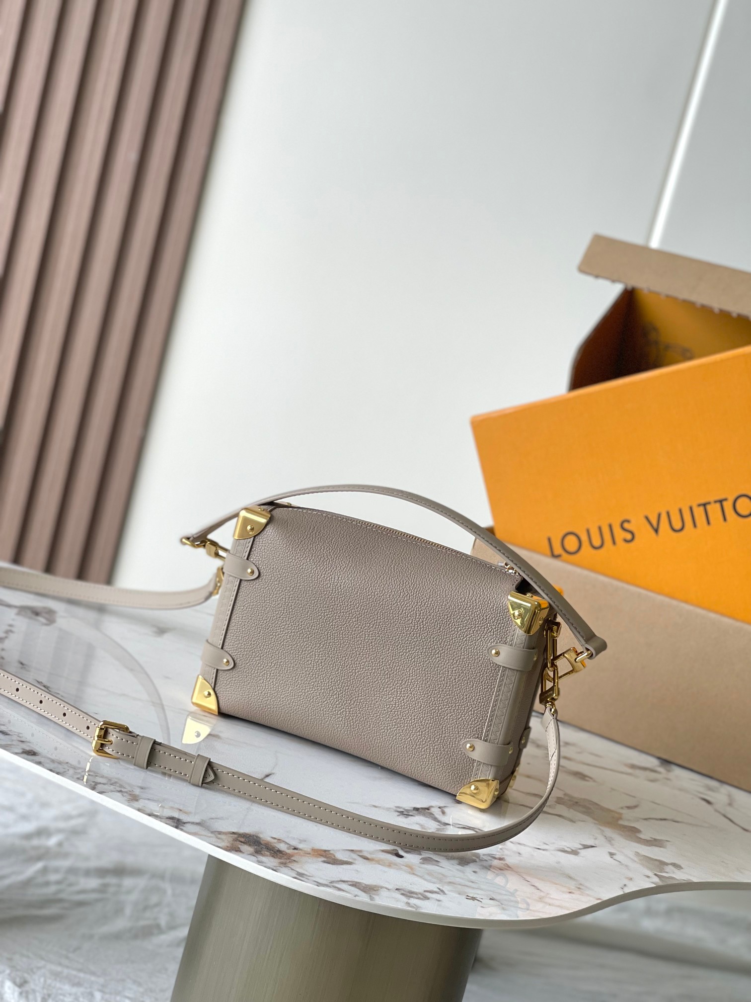 Side Trunk Medium Leather Crossbody Bag - Image 3