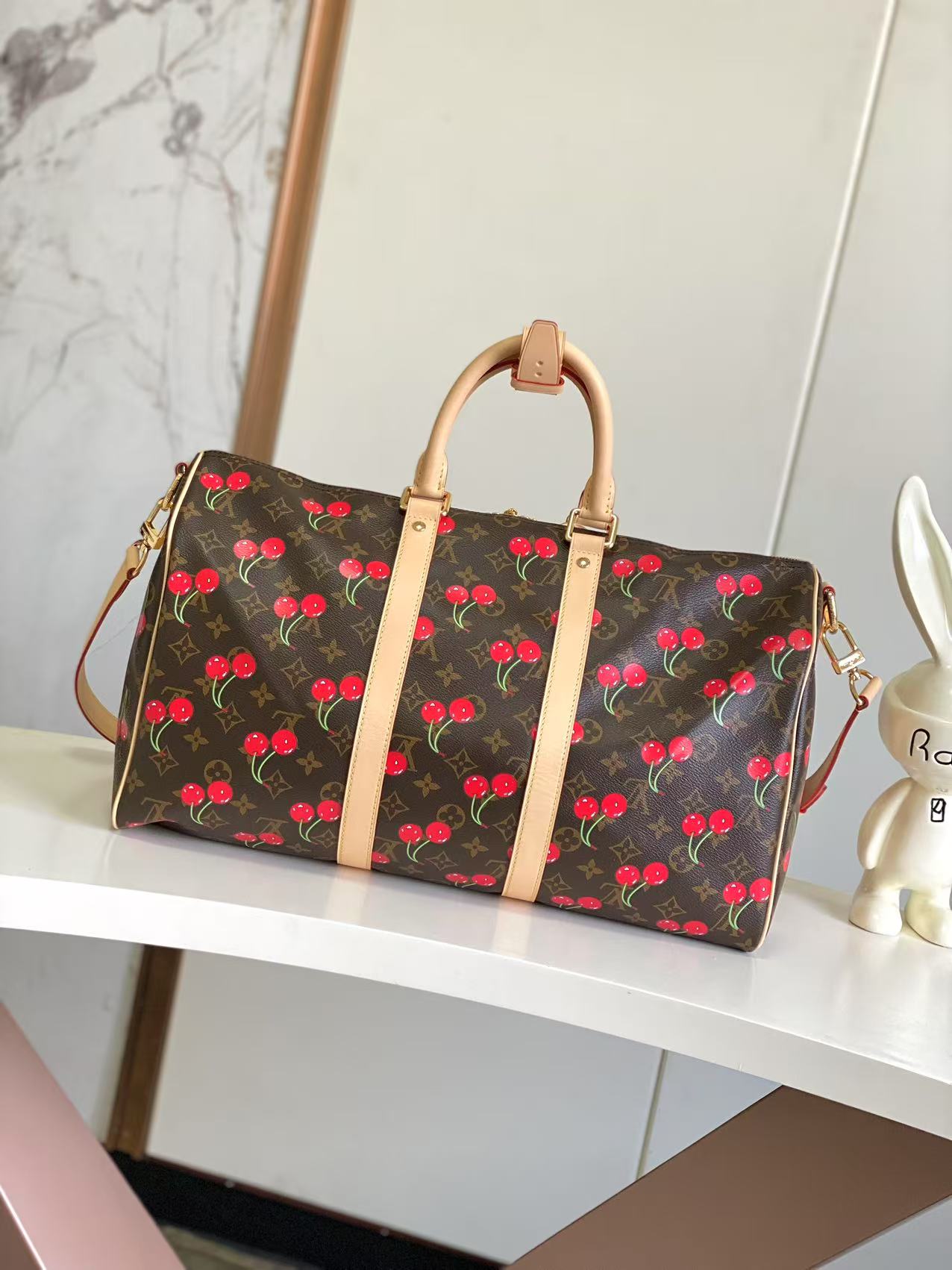 Louis Vuitton Keepall Bandoulière 45 Cherry Monogram Travel Bag - Image 3