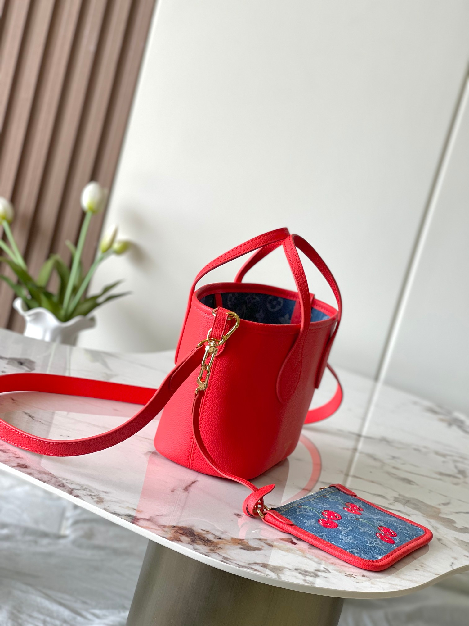 Louis Vuitton Neverfull Inside Out BB Tote Bag – Monogram Cherry Denim - Image 3