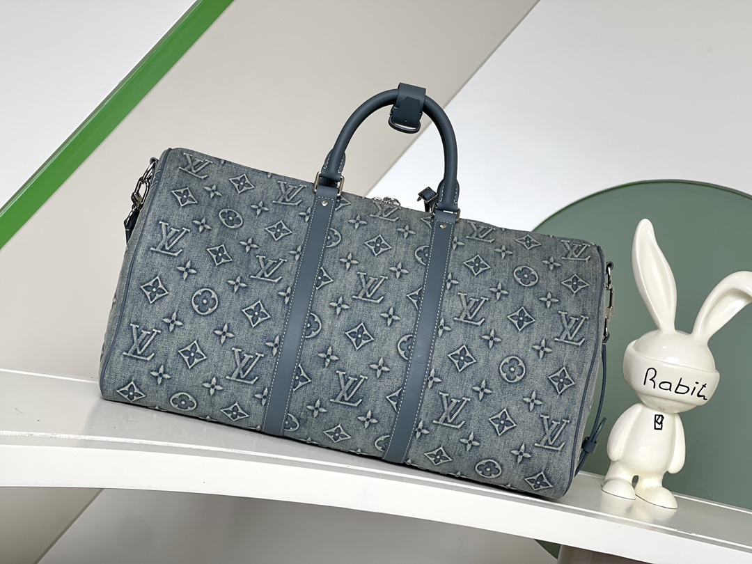 Louis Vuitton Keepall Bandoulière 50 Denim Travel Bag - Image 3