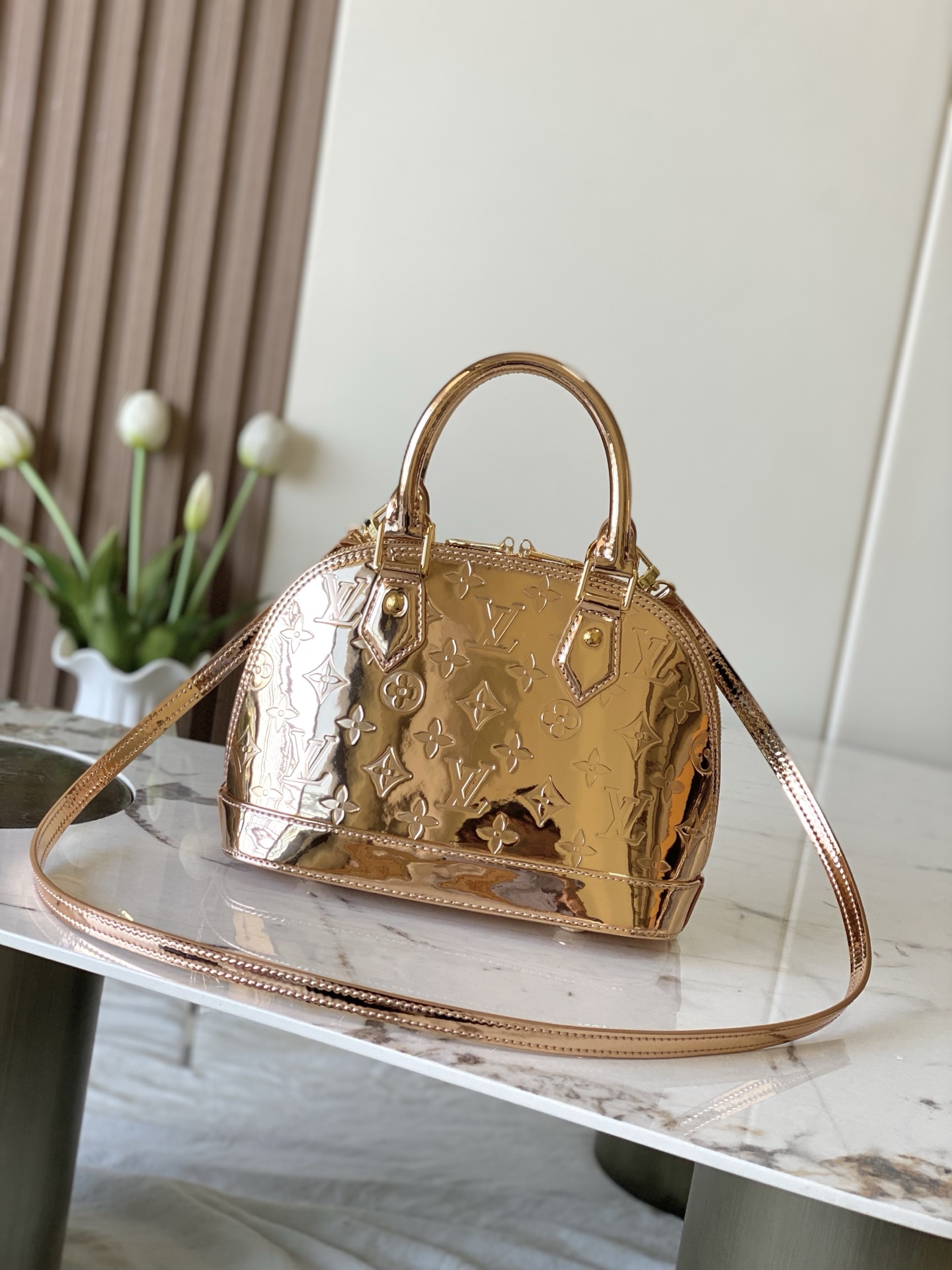 Louis Vuitton Alma BB Handbag in Silver Monogram Miroir - Image 3