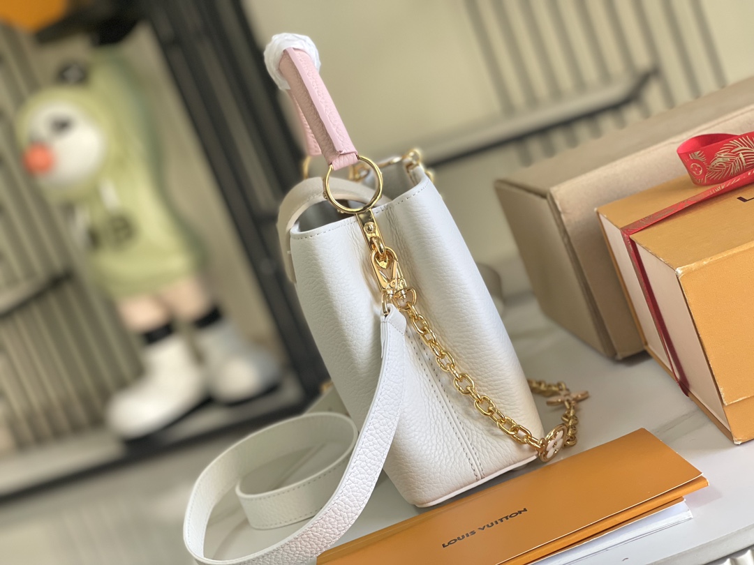Louis Vuitton Capucines BB Handbag in White Floral Color-Block Taurillon Leather - Image 3