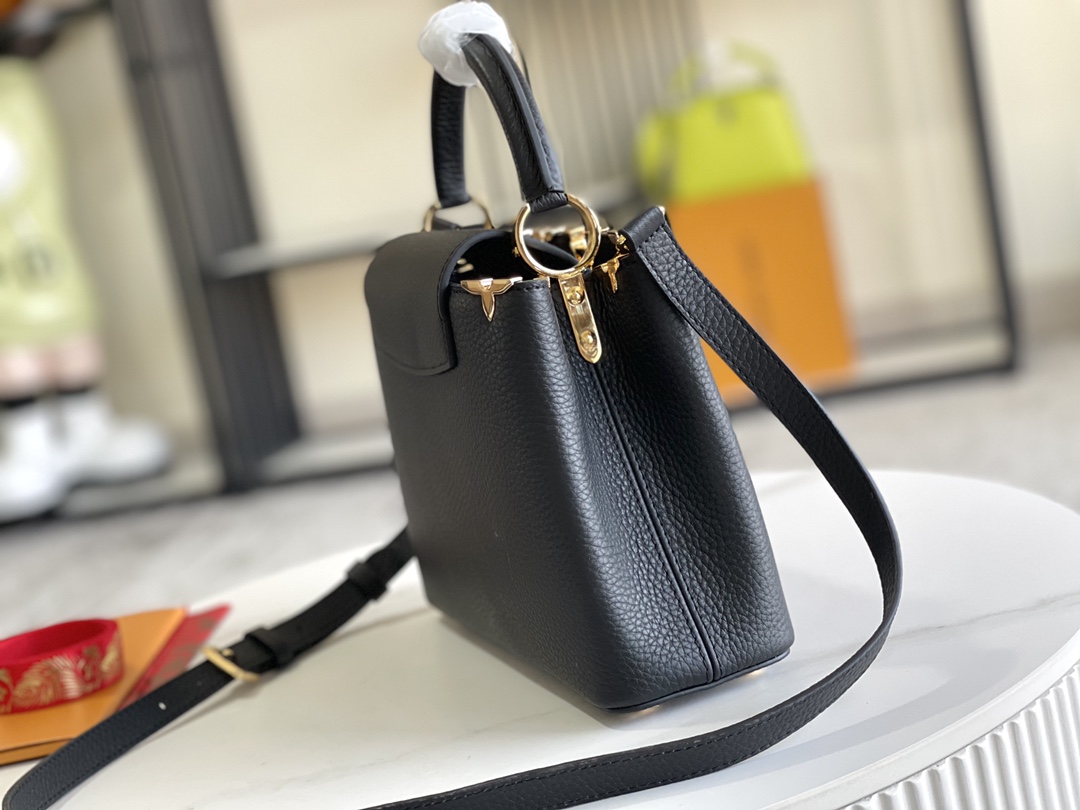 Louis Vuitton Capucines BB Handbag, White Calfskin, Gold-Tone Floral Crown Detail - Image 3