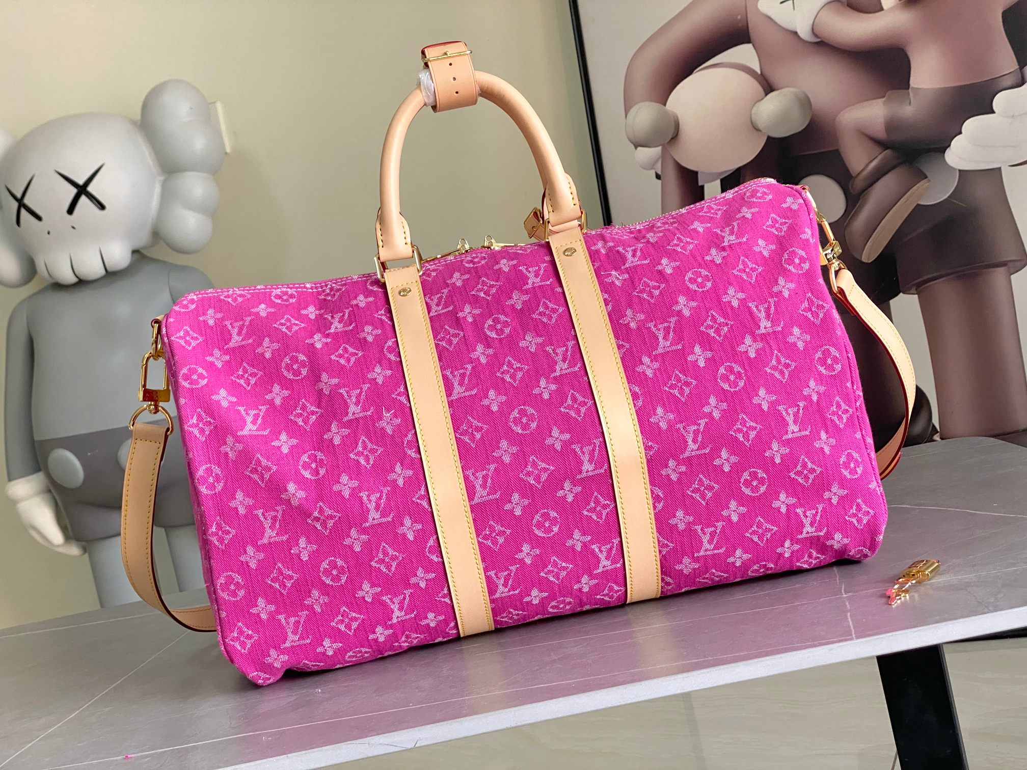 Louis Vuitton Keepall Bandoulière 45 Travel Bag in Light Blue Denim - Image 3