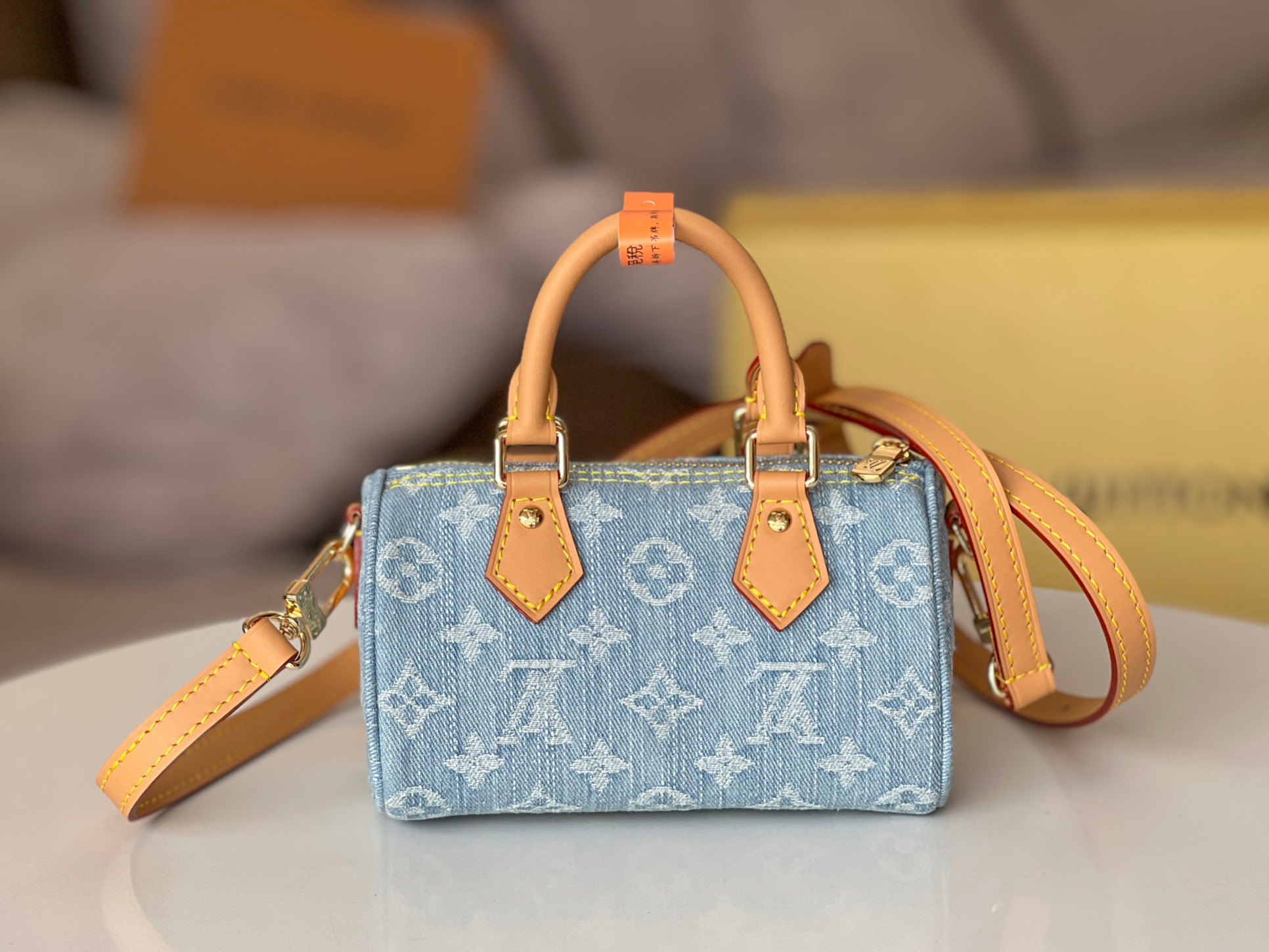 Nano Speedy Handbag in Light Blue Denim - Image 3