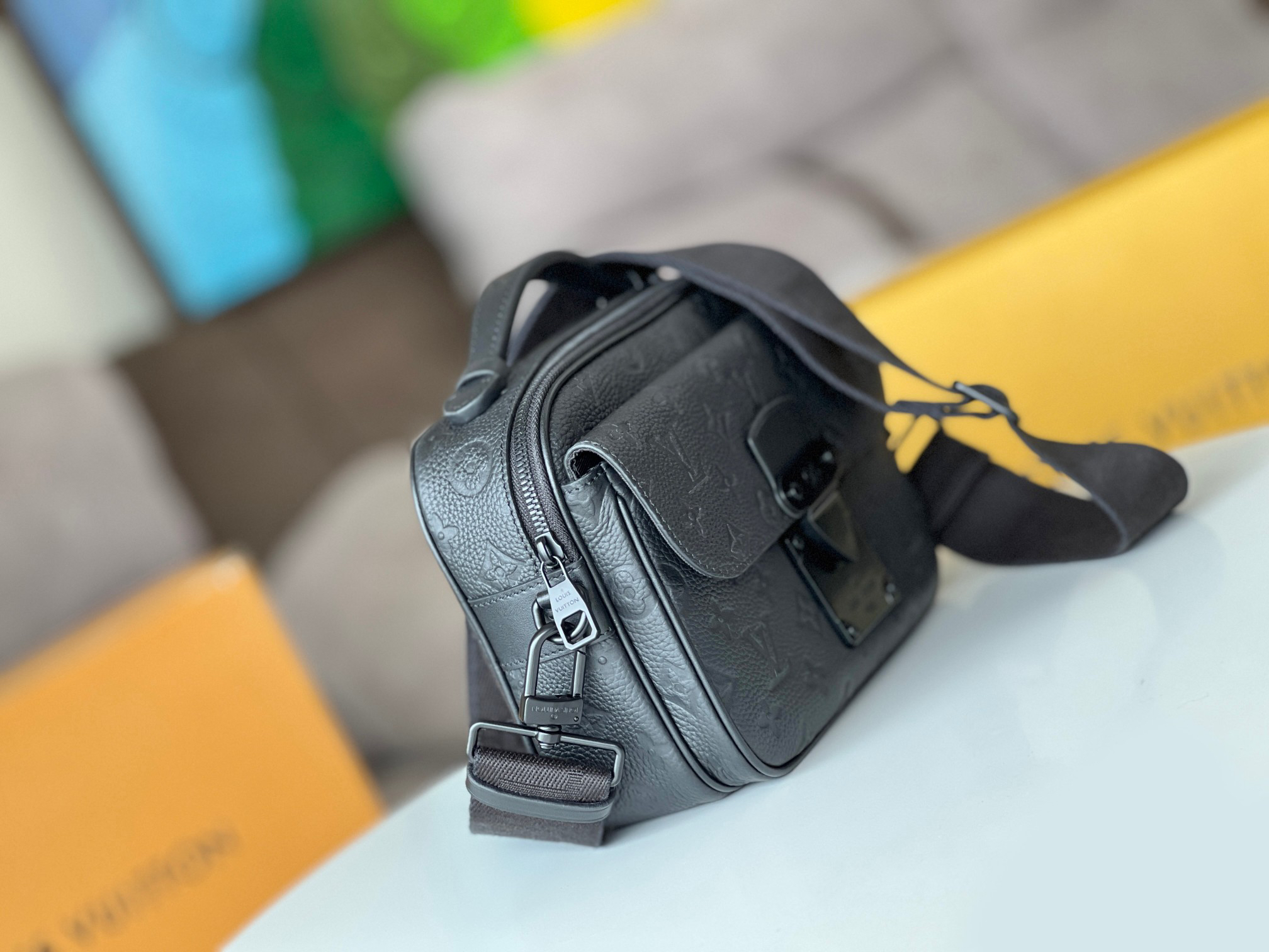 Louis Vuitton S Lock Postal Crossbody Bag in Black Taurillon Leather - Image 3
