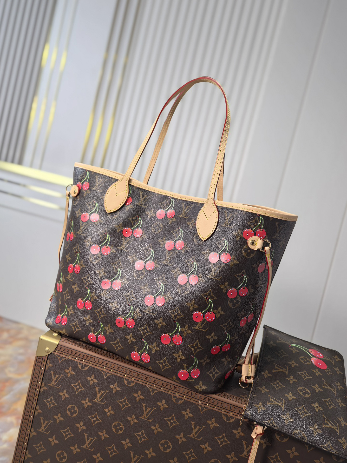 Louis Vuitton Neverfull MM Cherry Monogram Tote Bag - Image 3
