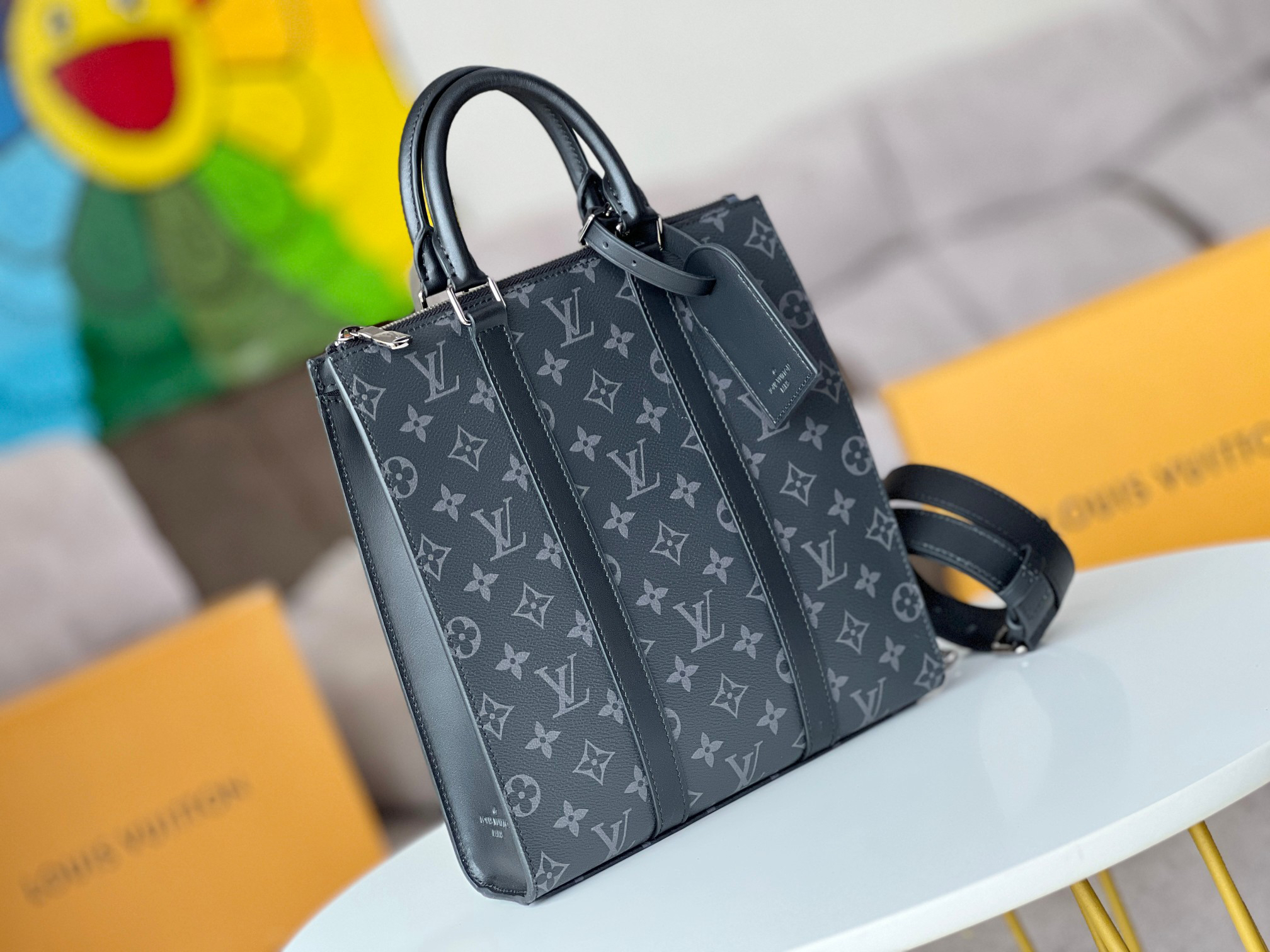 Louis Vuitton Sac Plat Crossbody Bag M46098 in Black Monogram Eclipse Canvas - Image 3