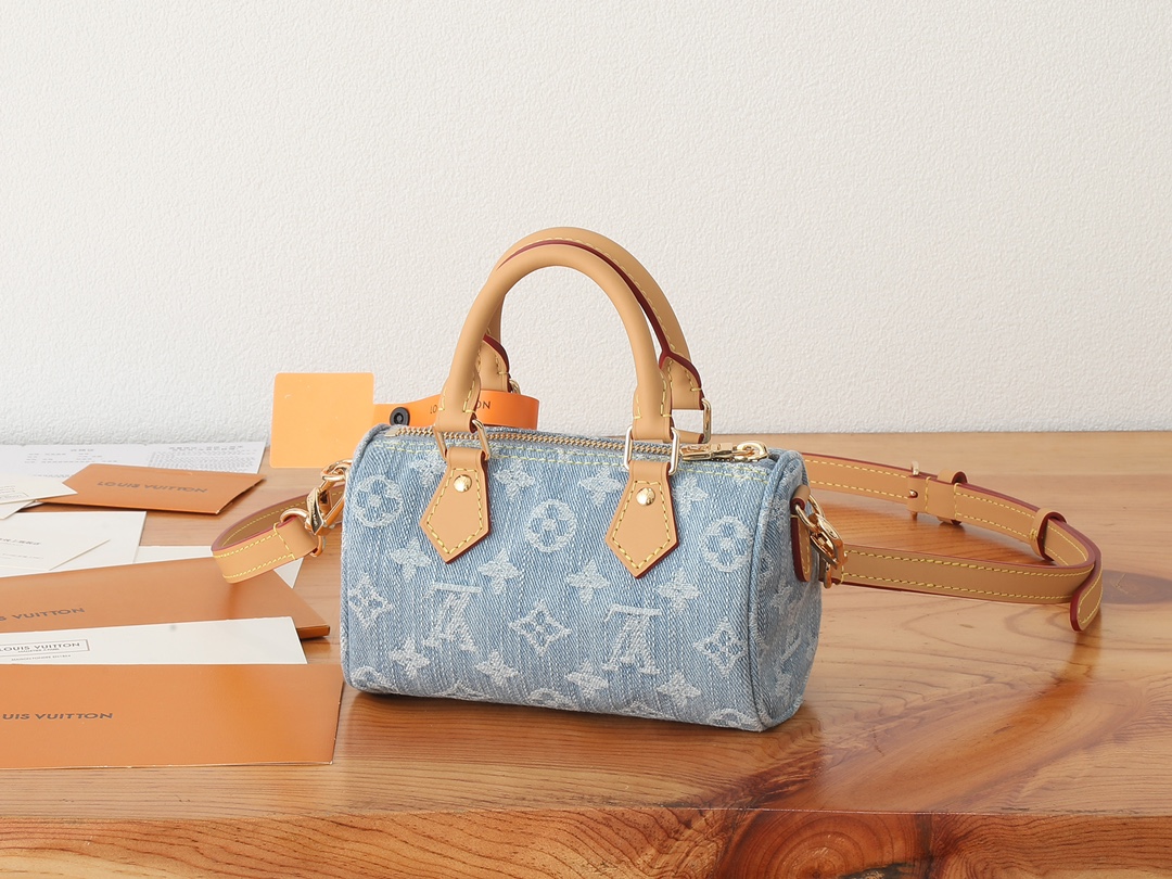 Louis Vuitton Nano Speedy Monogram Denim Handbag - Image 3