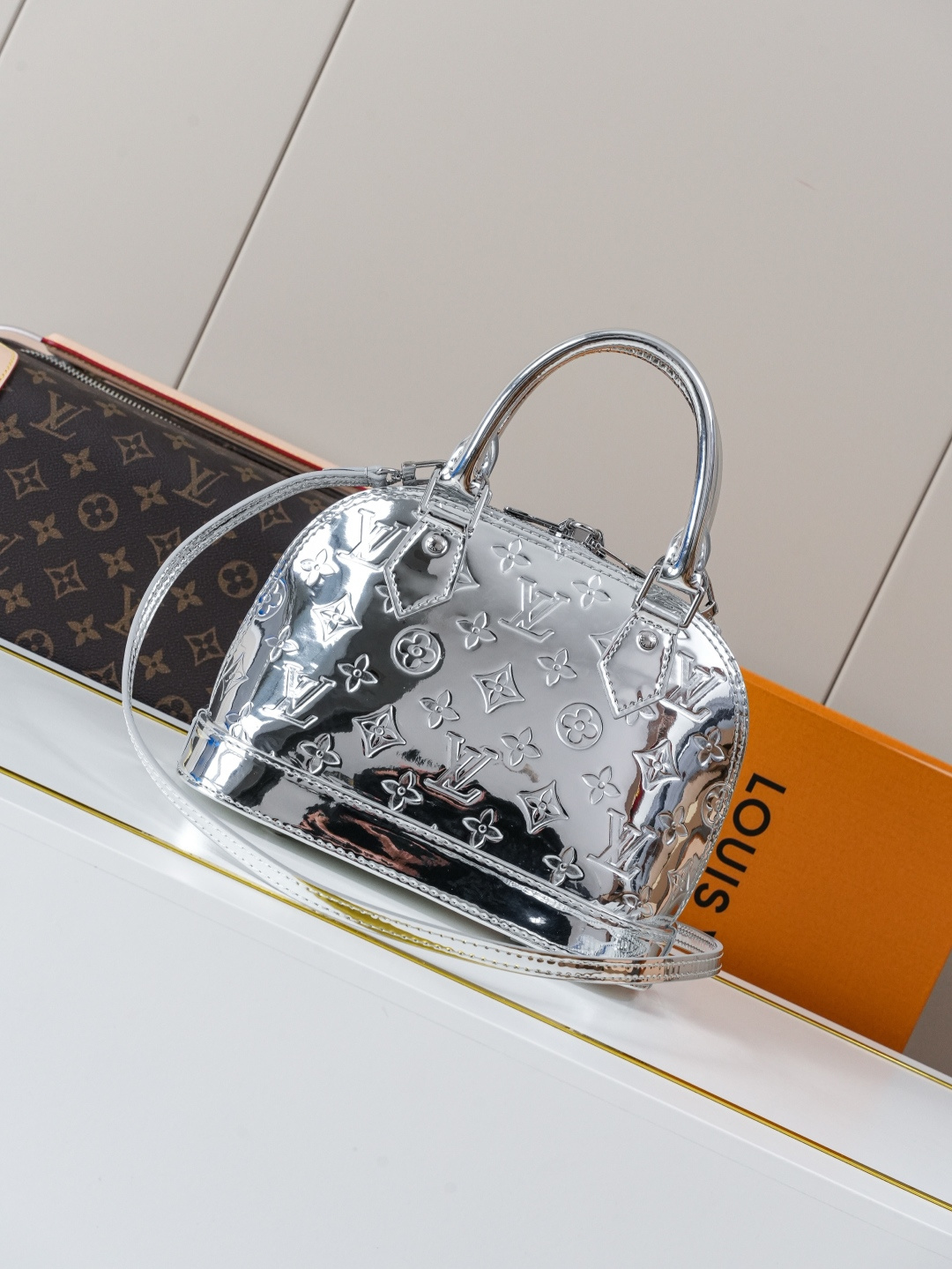 Louis Vuitton Alma BB Handbag in Silver Monogram Miroir Canvas - Image 3