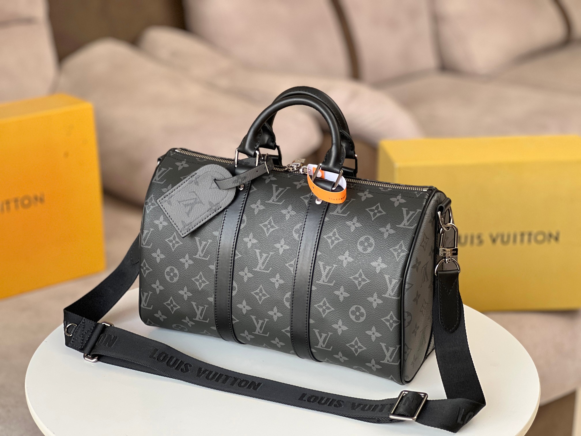 Louis Vuitton Keepall 35 Travel Bag in Monogram Eclipse Canvas - Image 3
