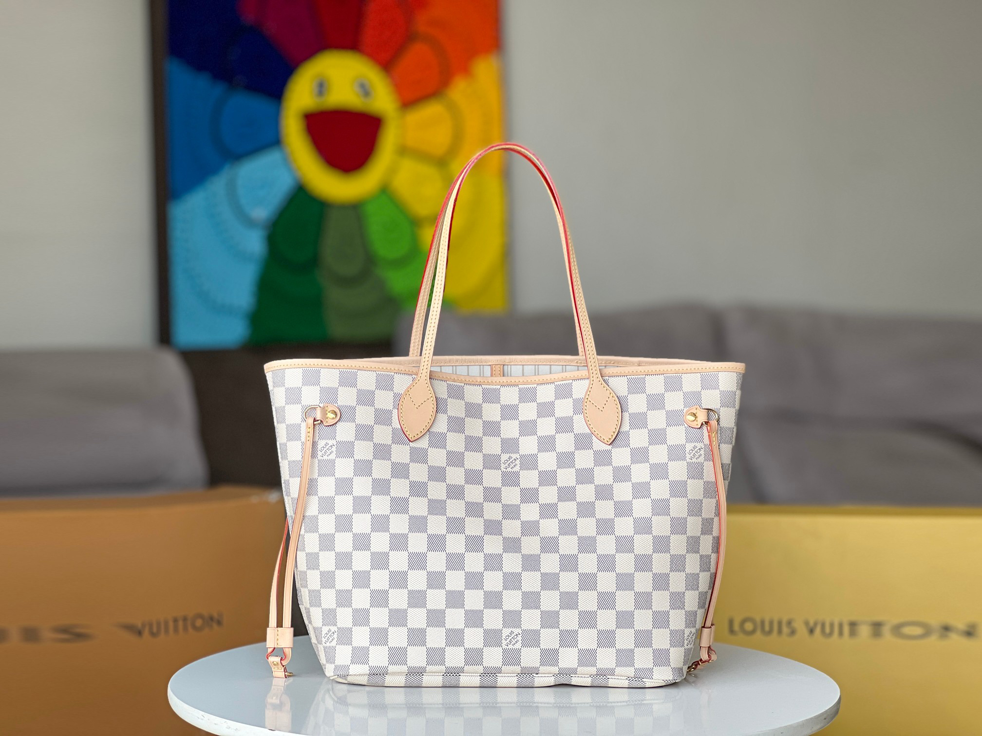 Louis Vuitton Neverfull Classic Shopping Tote with Removable Zipper Pouch - Image 3