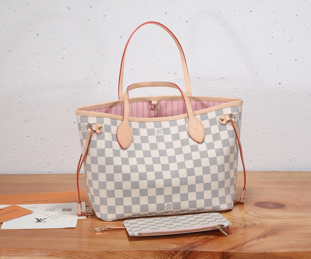 Neverfull Small Handbag in Damier Azur Canvas - Image 3