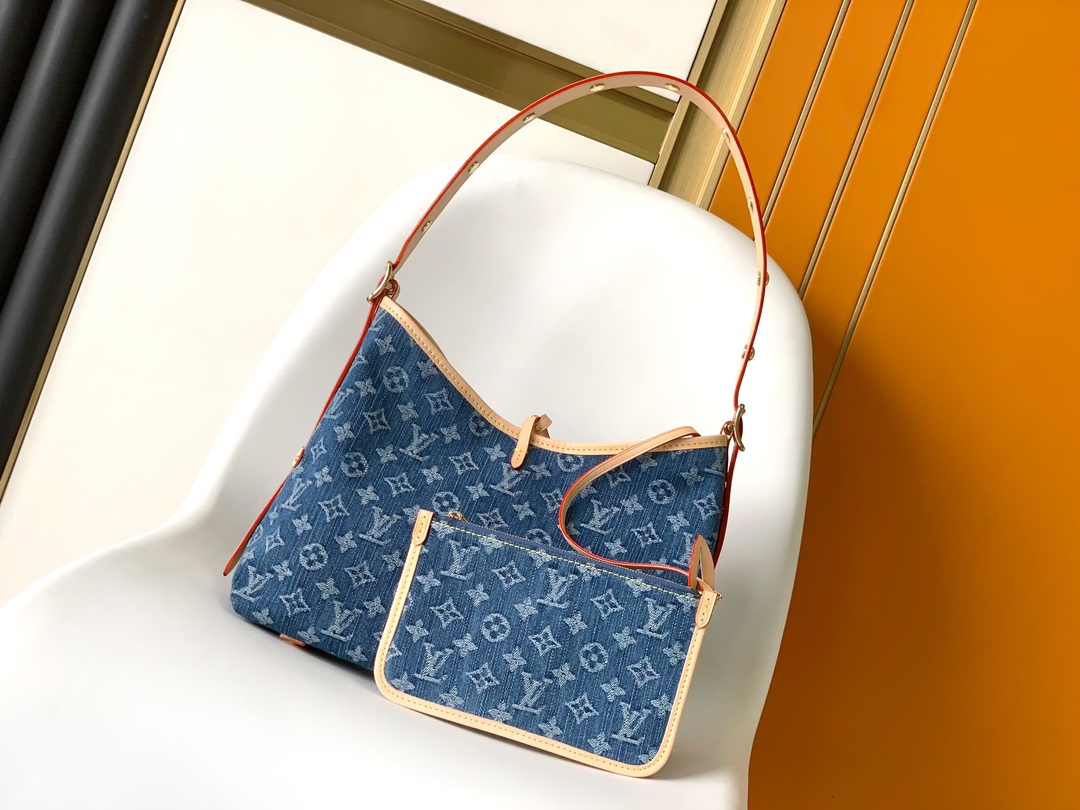 Louis Vuitton CarryAll Medium Handbag in Blue Denim - Image 3