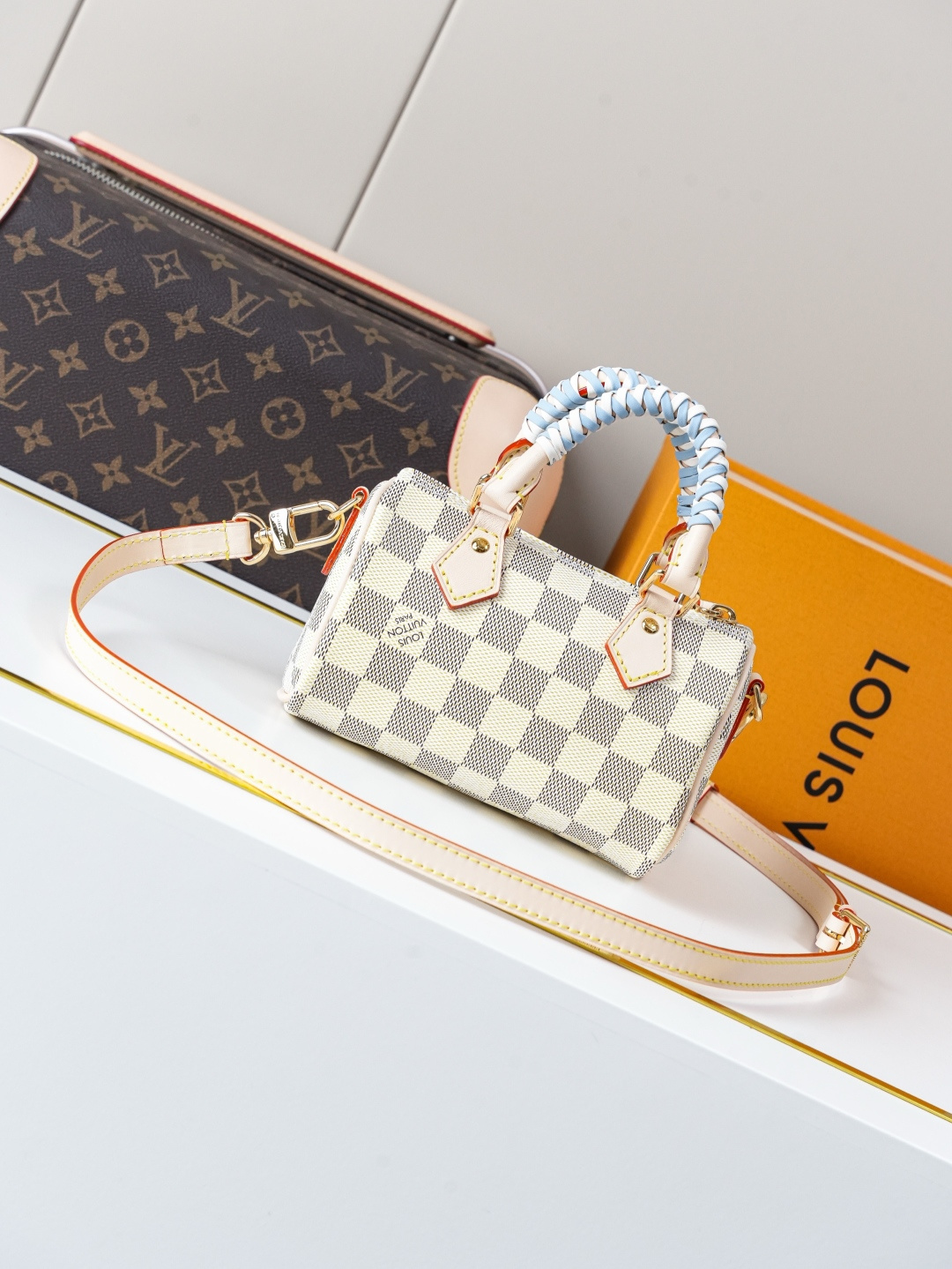 Louis Vuitton Nano Speedy Handbag in Damier Azur Canvas - Image 3