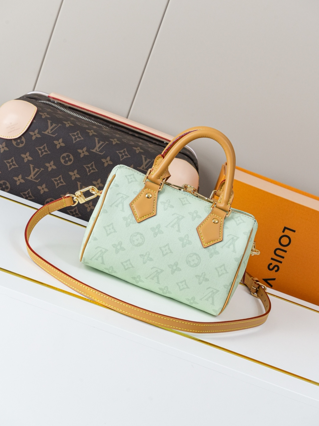 Louis Vuitton Speedy Bandouliere 20 Light Green Monogram Canvas Bag - Image 3