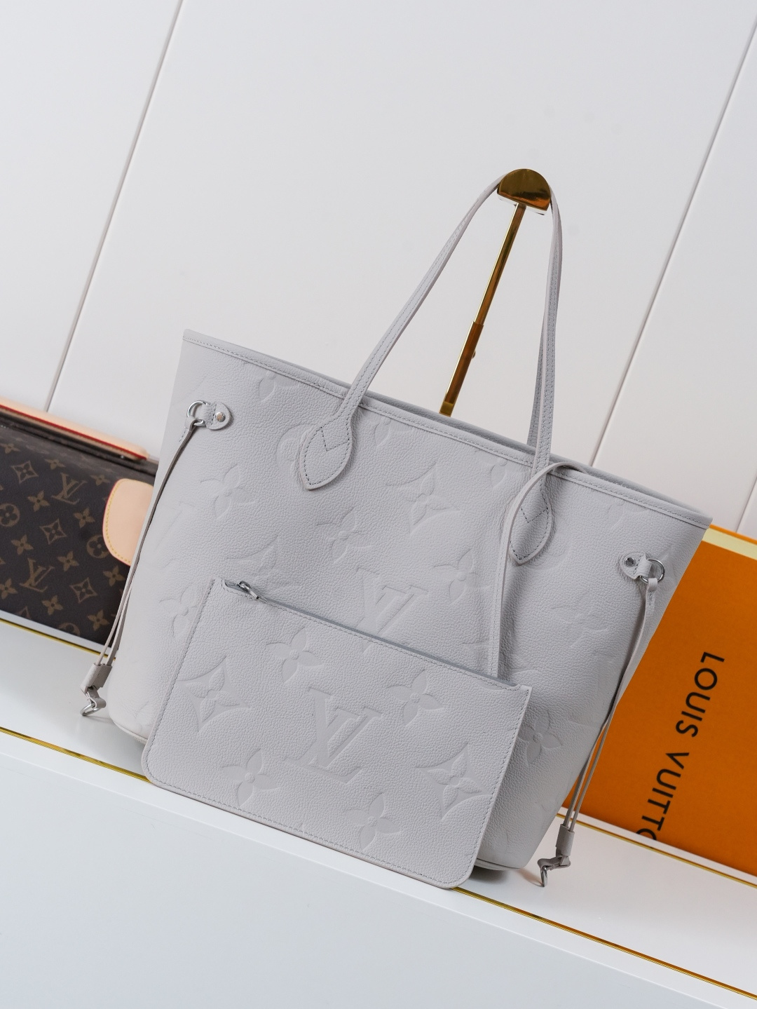 Louis Vuitton Neverfull MM Monogram Empreinte Tote Bag, Silver Gray - Image 3