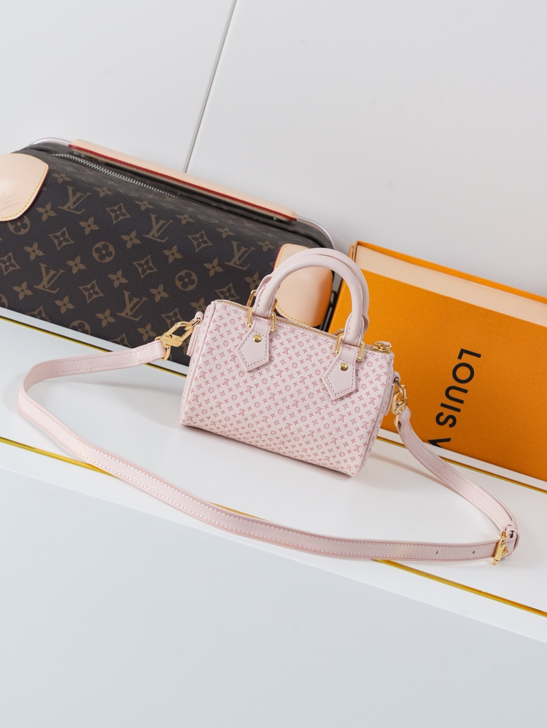 Louis Vuitton Nano Speedy Minigram Handbag in Acorn Brown - Image 3