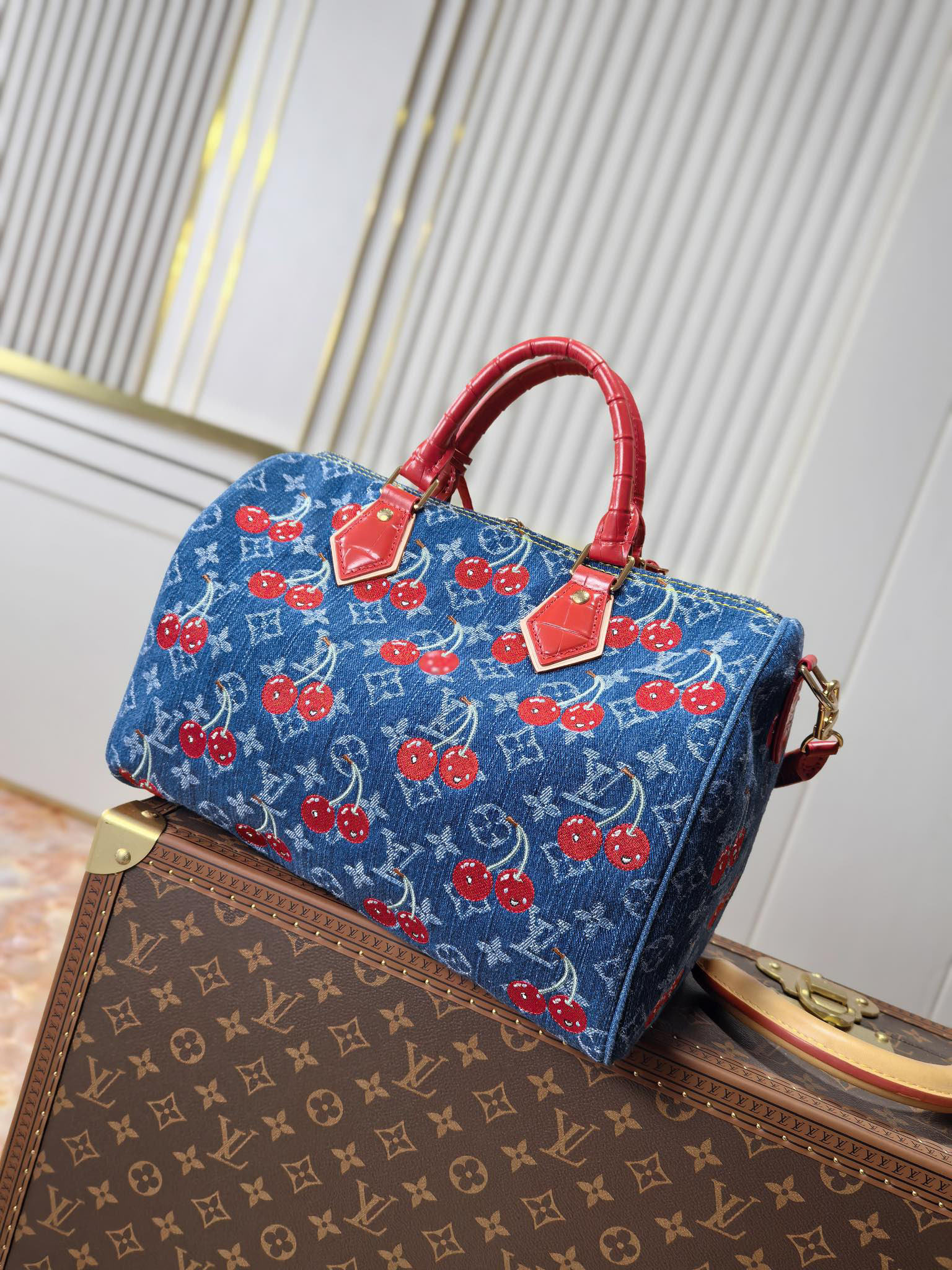 Louis Vuitton x Takashi Murakami Cherry Embroidered Monogram Denim Bag M87627 - Image 3