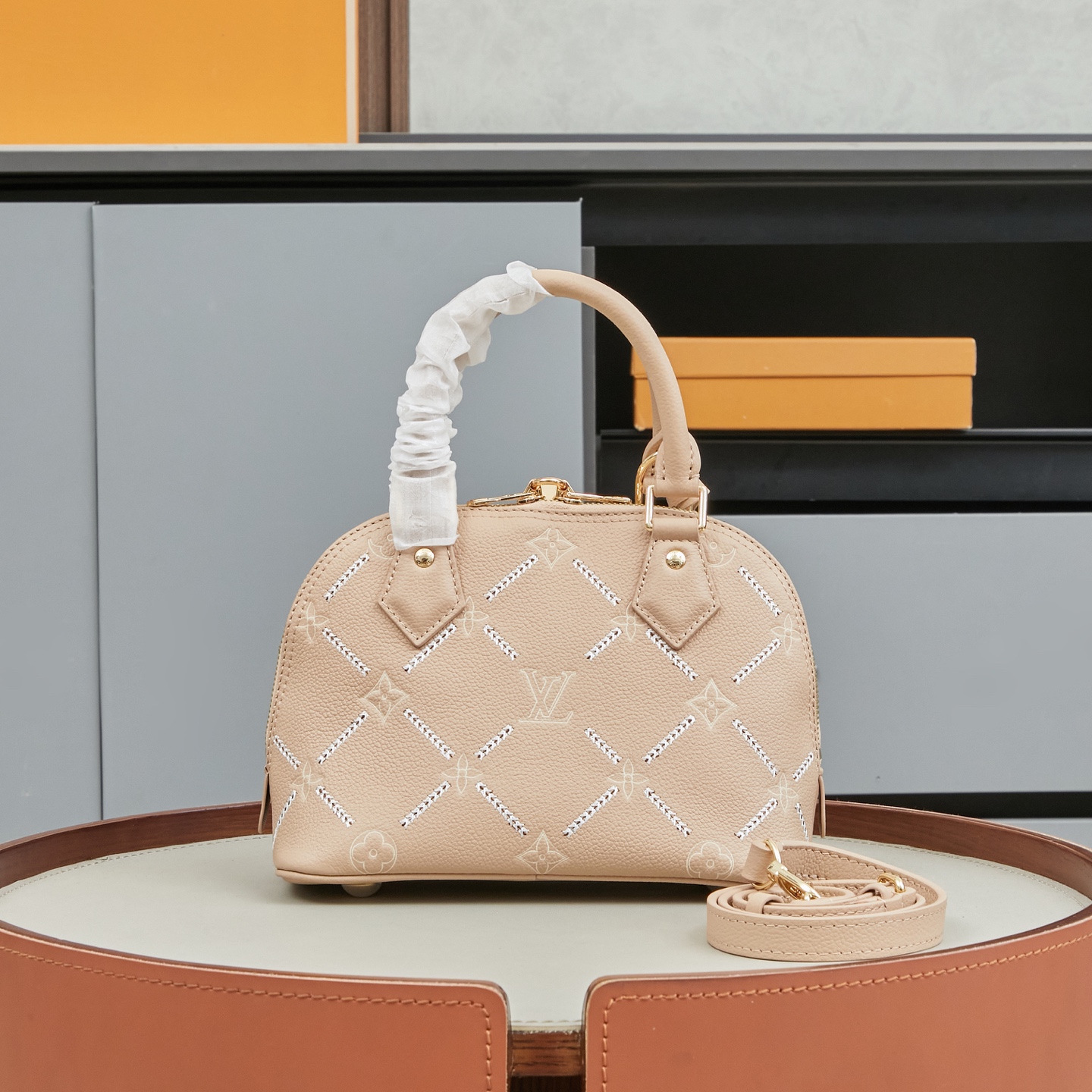 Louis Vuitton Alma BB Handbag in Gray-Brown Monogram Empreinte Leather - Image 3