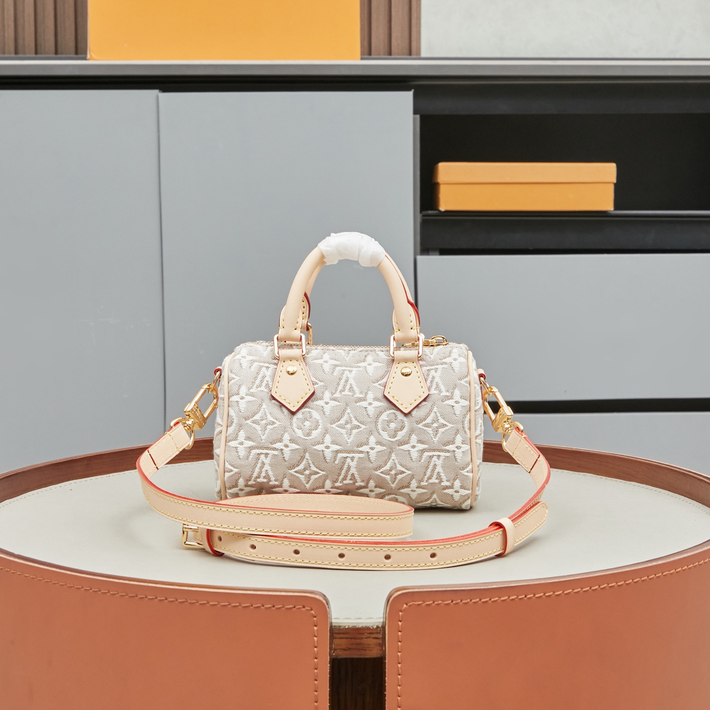 Louis Vuitton Nano Speedy Mini Handbag in White Jacquard Denim - Image 3