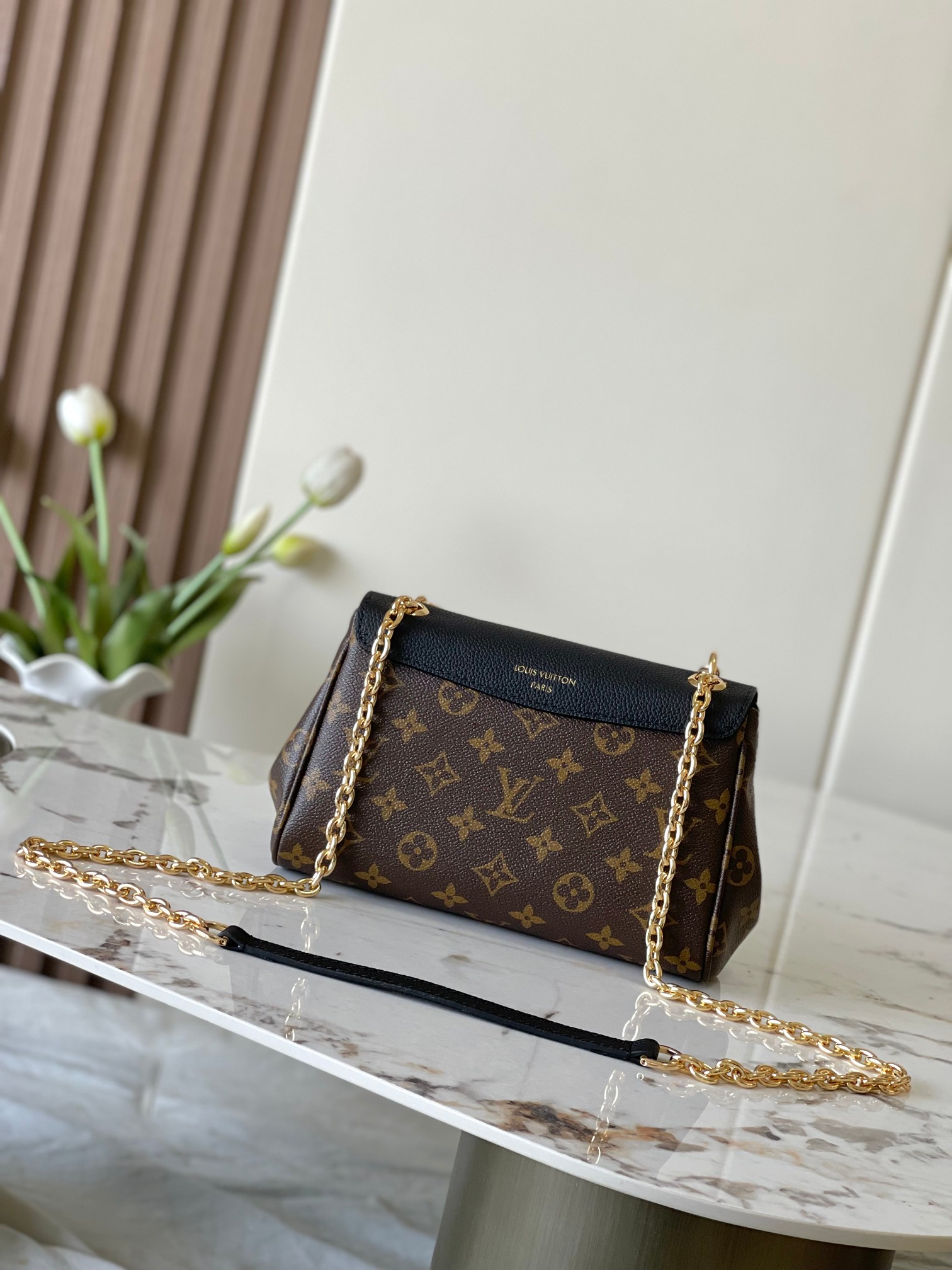BB Monogram Canvas Handbag with Burgundy Leather Trim - Image 3