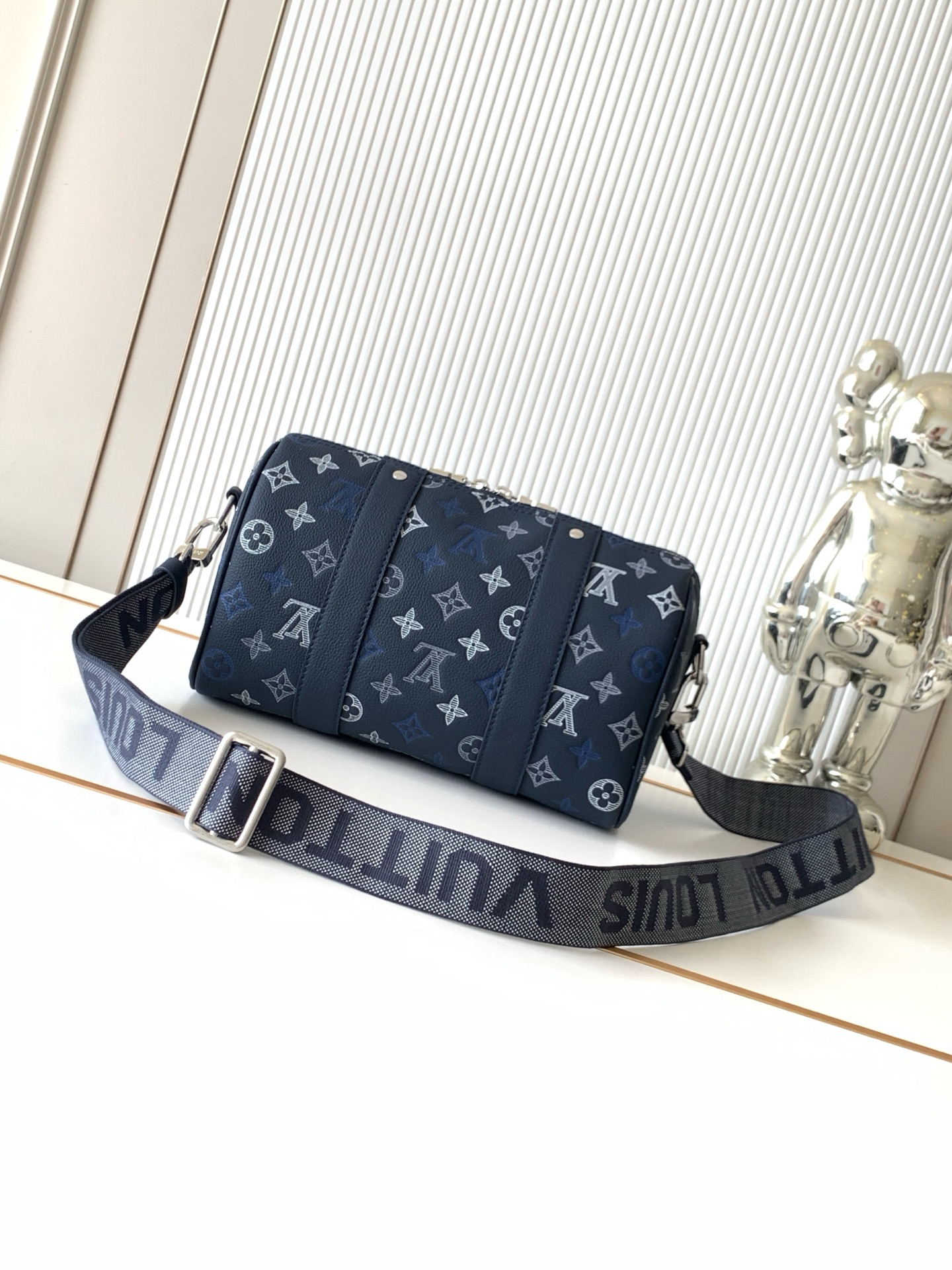 Louis Vuitton City Keepall Handbag in Blue Monogram Shadow Leather - Image 3