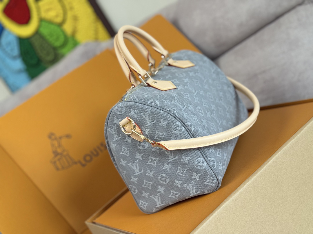 Louis Vuitton Speedy Soft 30 Denim Handbag - Image 3