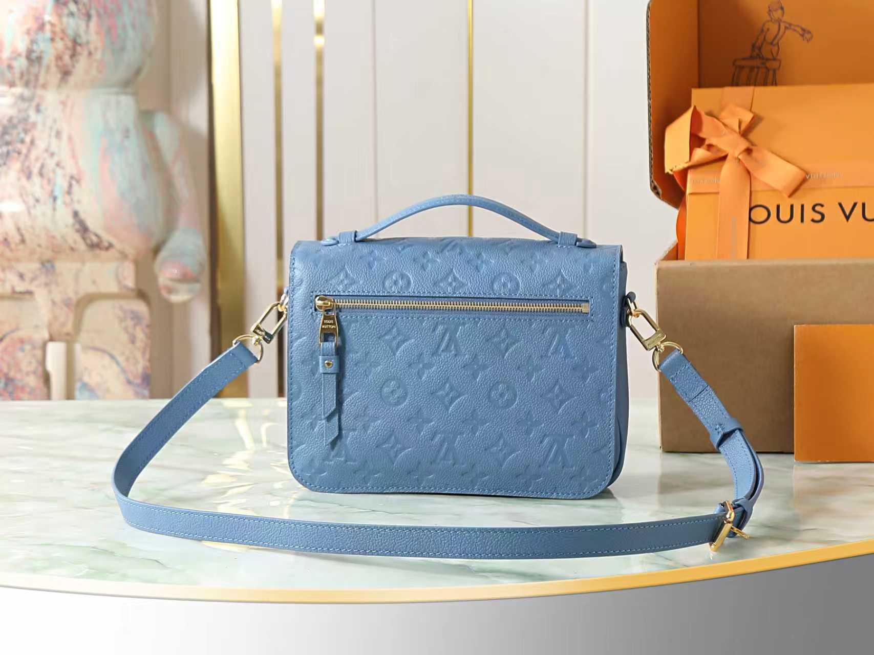 Louis Vuitton Pochette Métis Monogram Empreinte Leather Handbag - Blue - Image 3
