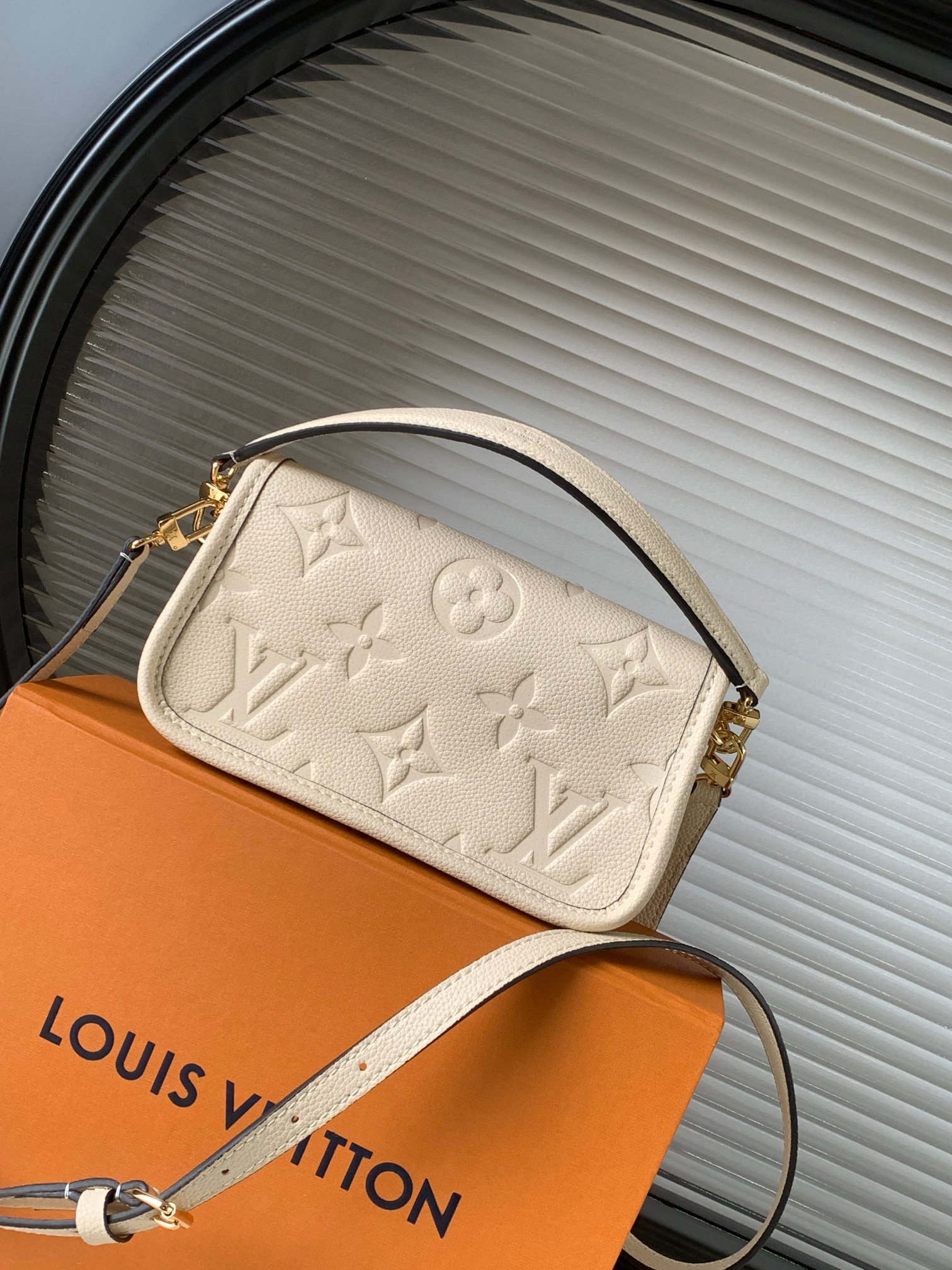 Louis Vuitton Nano Diane Handbag in Monogram Empreinte Leather - Apricot - Image 3
