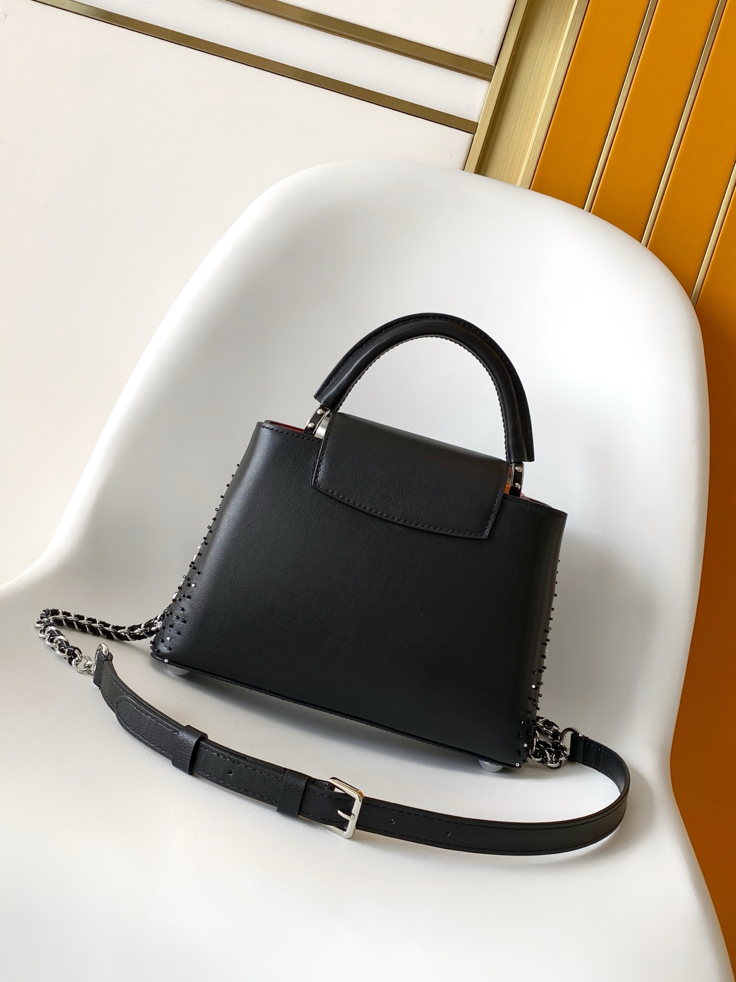 Louis Vuitton Capucines Mini Handbag – Black and Off-White - Image 3