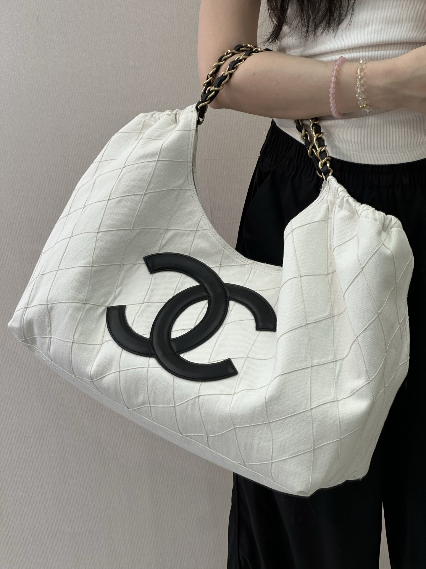 Chanel Coco Beach White Denim Tote Bag - Image 3