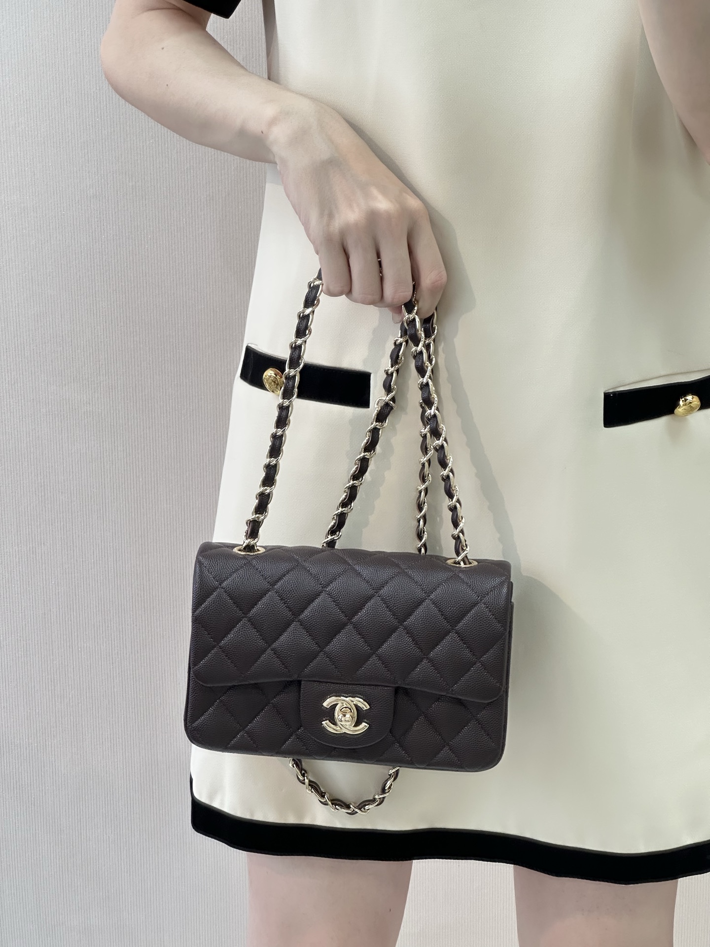 Chanel Classic Flap Mini Crossbody Bag - Brown Lambskin - Image 3