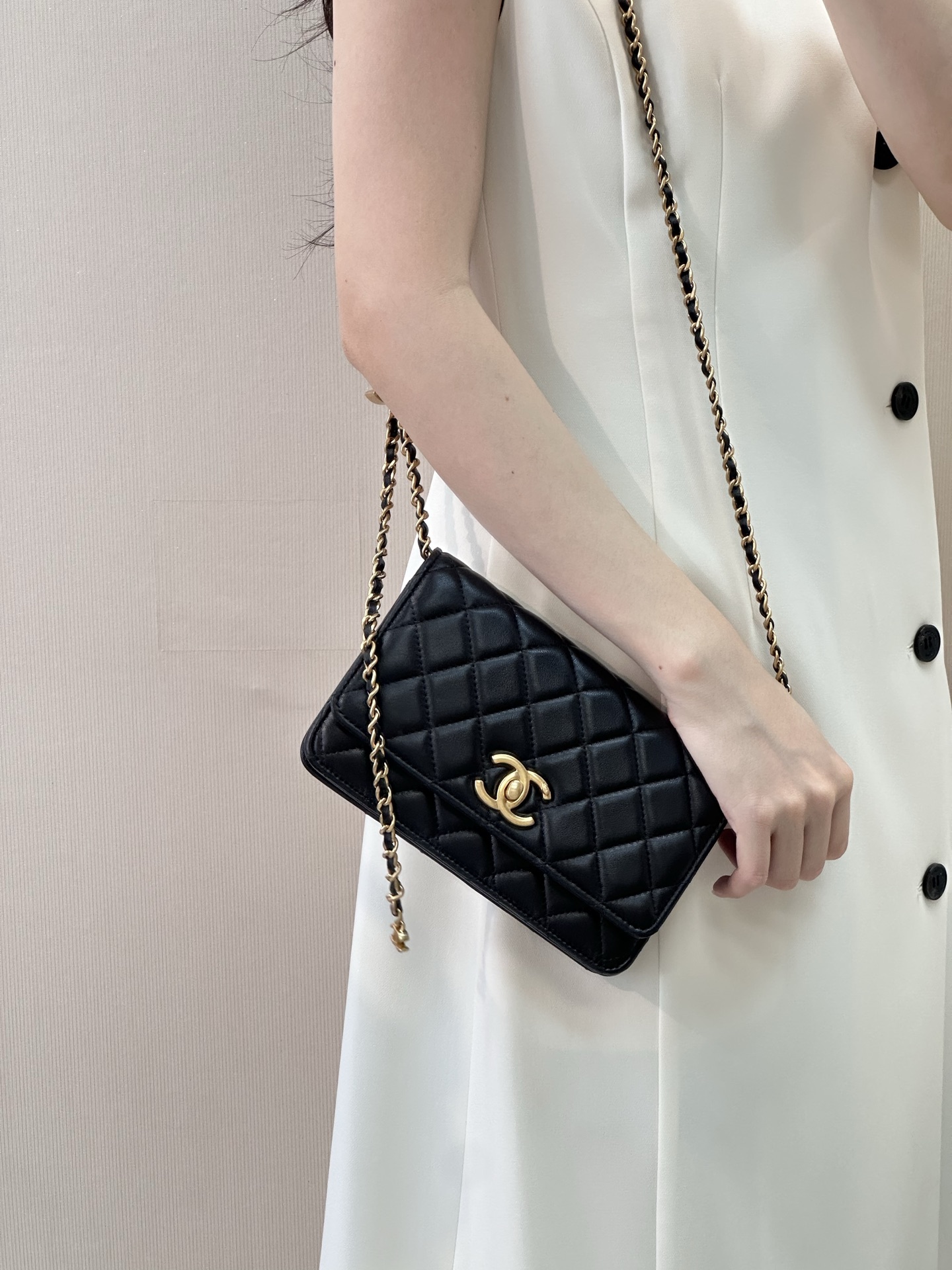 Small Lambskin Crossbody Bag with Classic Logo and Chain Strap - Image 3