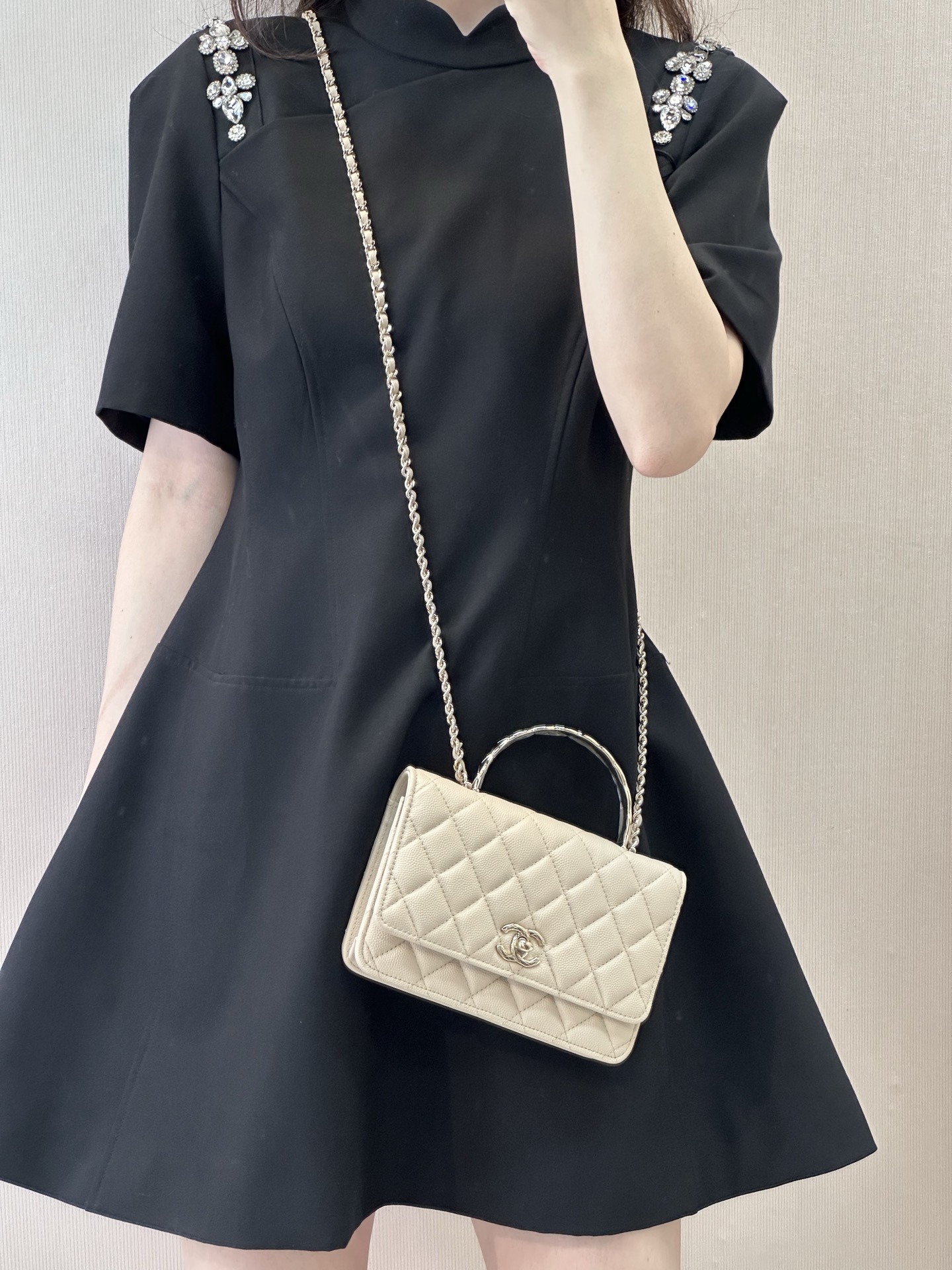 Fish Scale Leather WOC Crossbody Bag with Metal Handle - Image 3