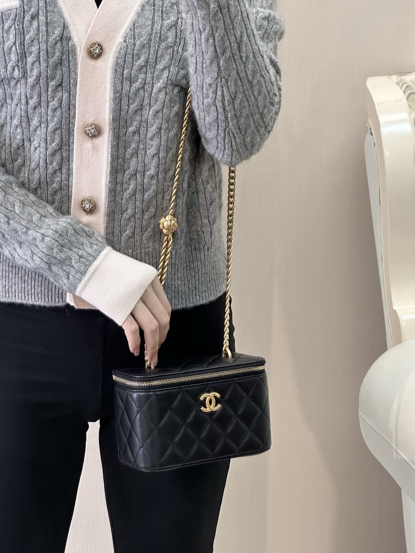 Mini Black Leather Chain Crossbody Bag - Image 3