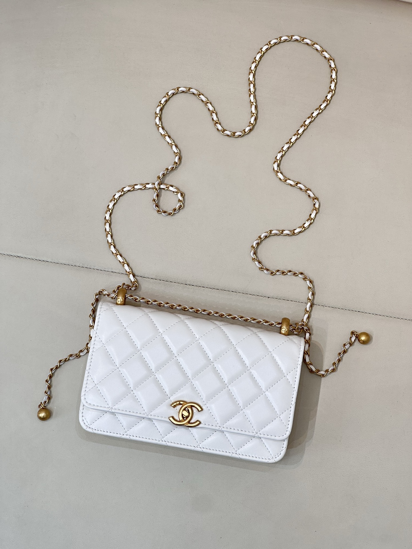 Genuine Leather Double Ball Chain WOC Crossbody Bag - Image 3