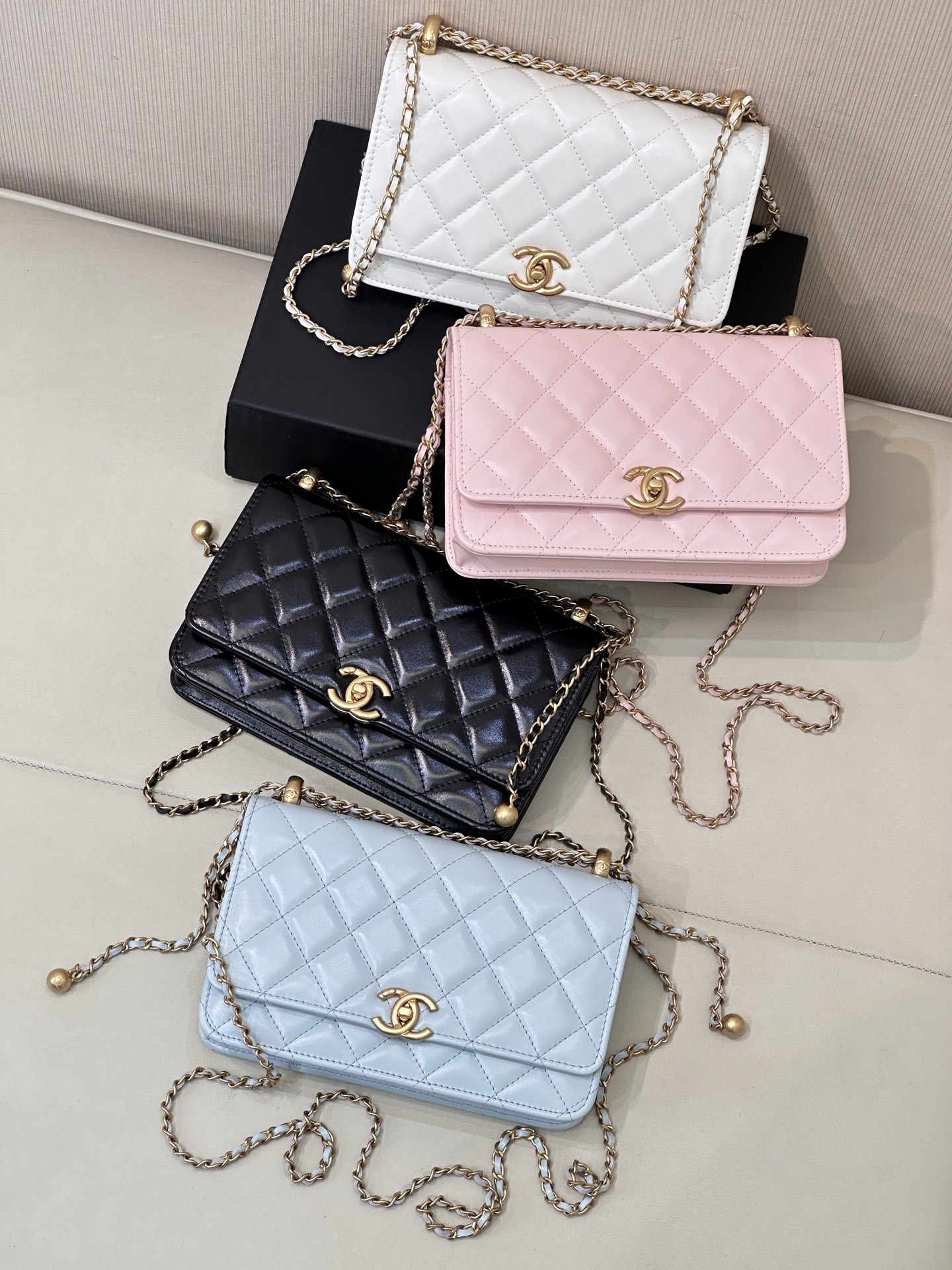 Genuine Leather Double Ball Chain WOC Crossbody Bag - Image 3