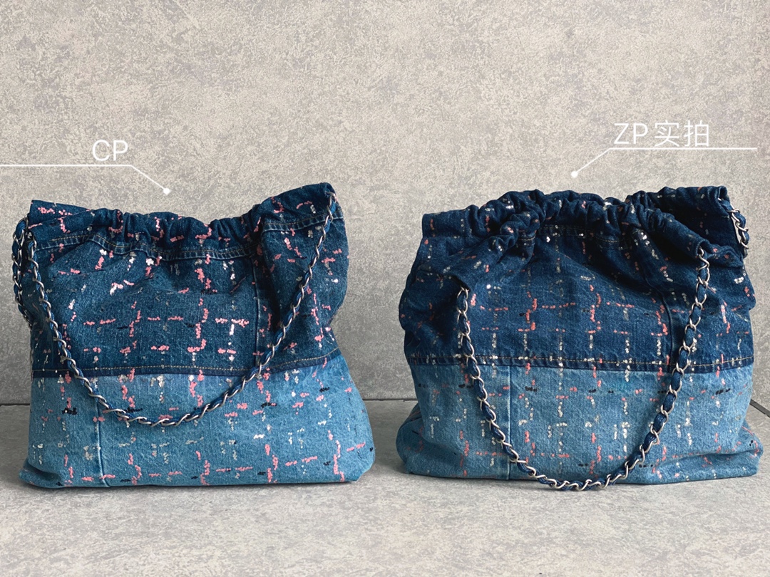 CHANEL 23A Denim Pearl Embellished Handbag - Image 3