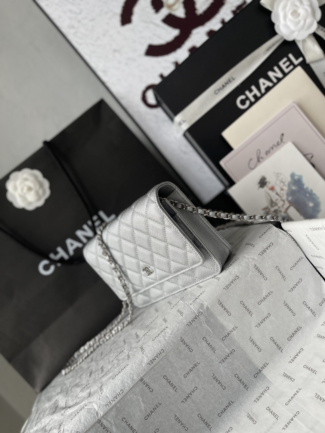 Classic Flap Wallet on Chain in Black Caviar Leather - Image 3