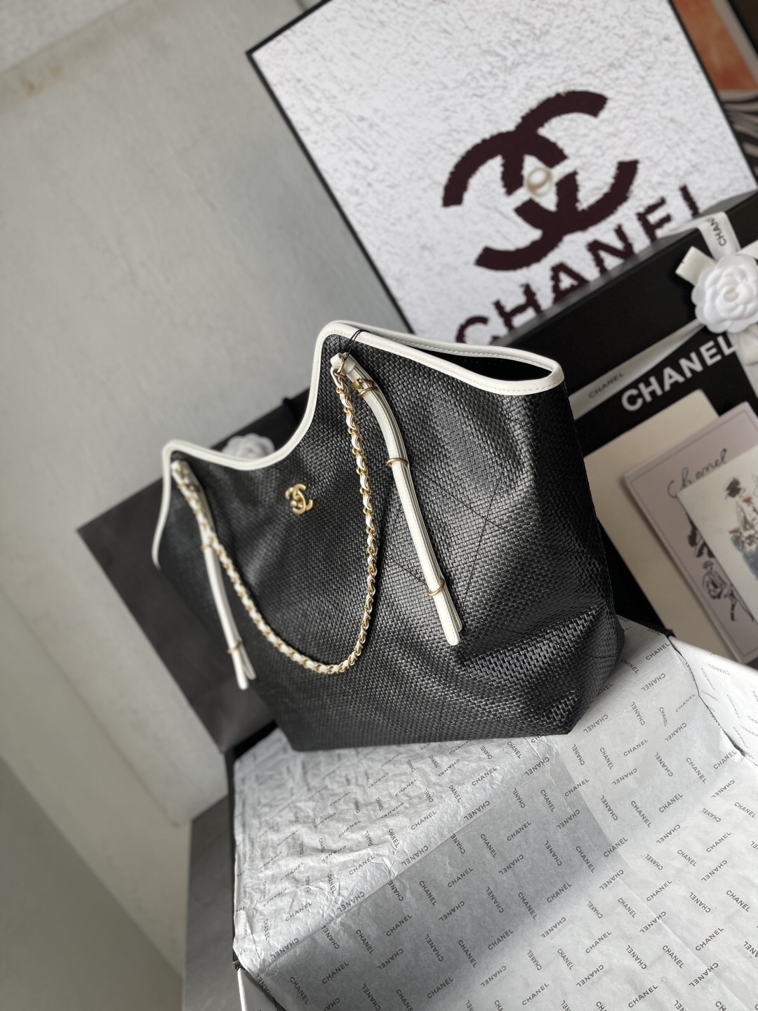 Chanel 25S Maxi Hobo Woven Tote Bag - Image 3