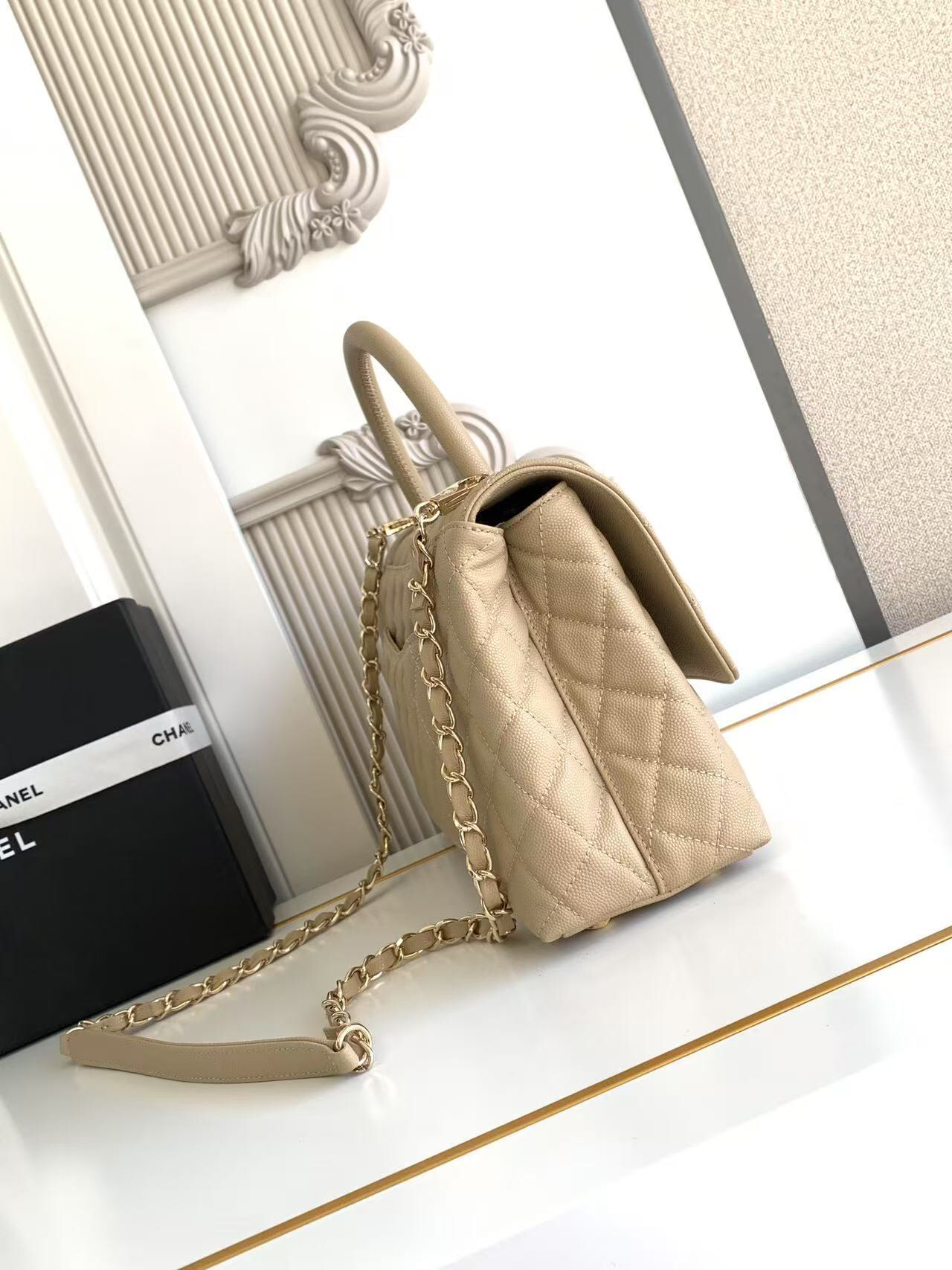 Chanel Coco Handle Mini Handbag in Burgundy Crocodile-Embossed Cowhide - Image 3