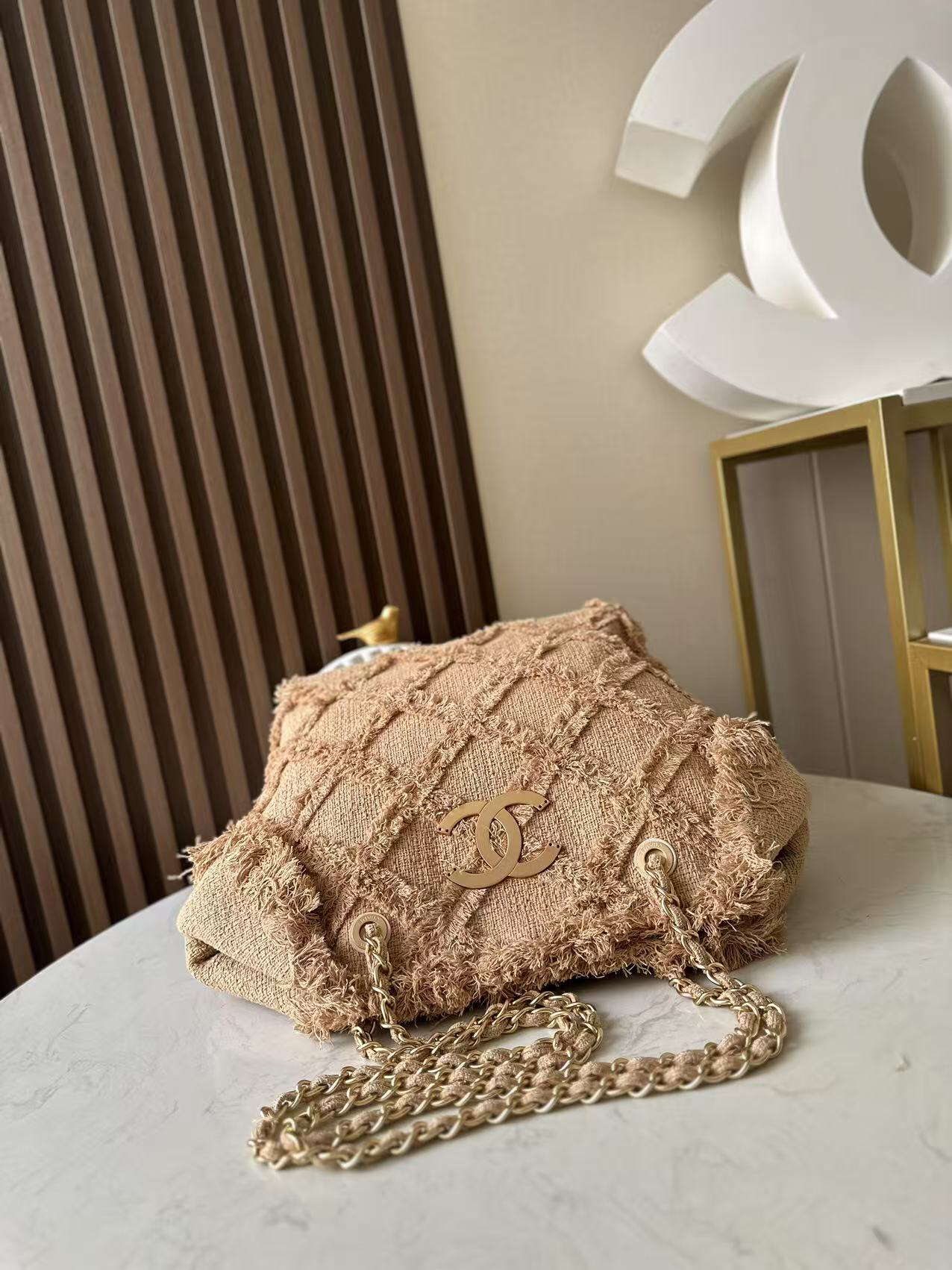 Vintage Linen and Straw Fringed Tote Bag - Image 3