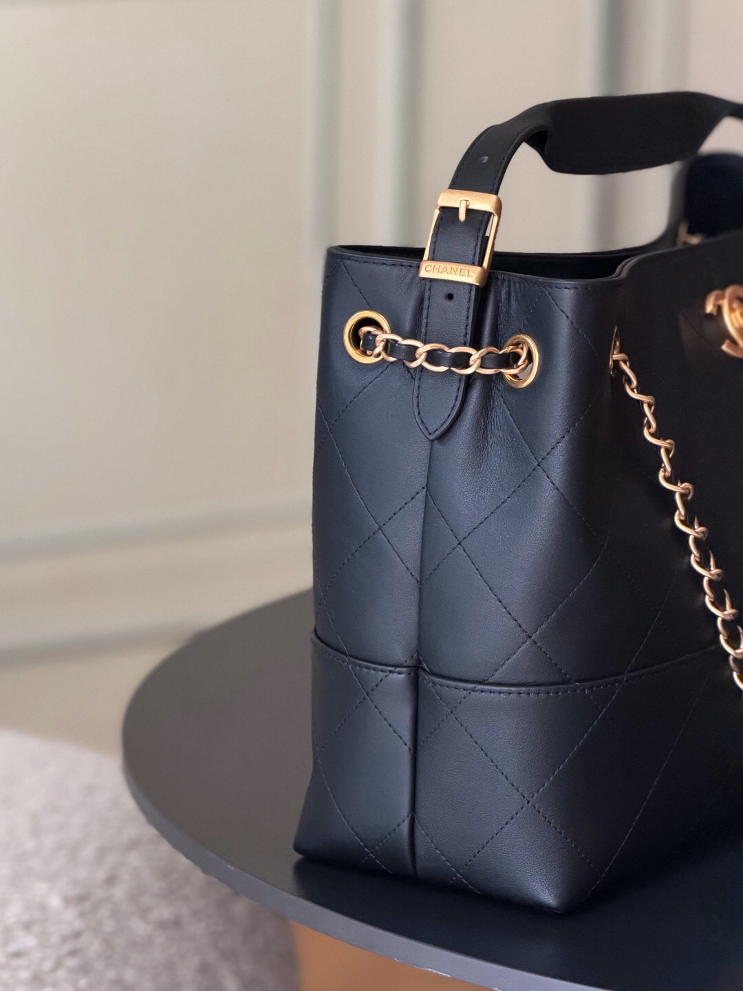 Calfskin Handbag with Diamond Quilting and Contrasting Panels - Image 3