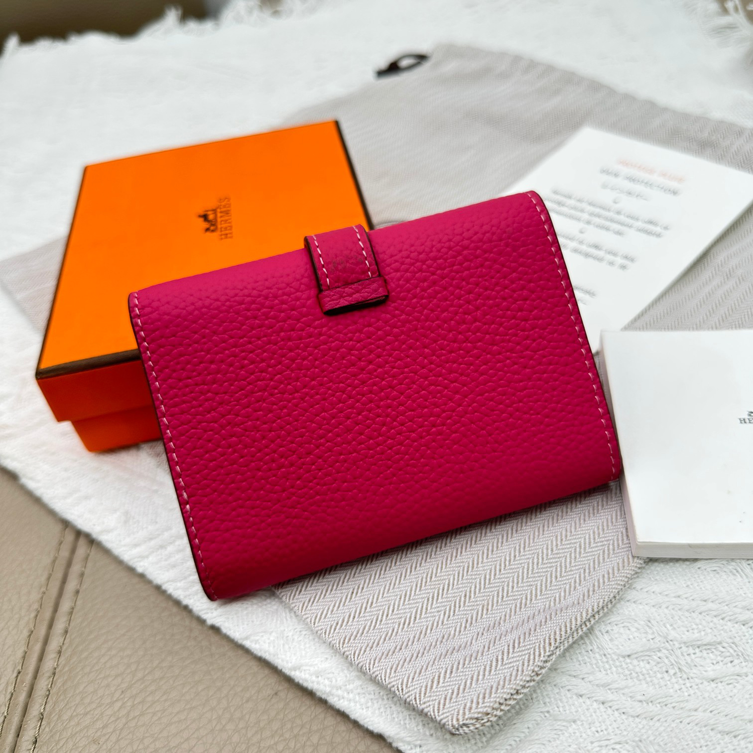 Hermes Togo Leather Tri-Fold Wallet with Gold-Tone Clasp - Image 3