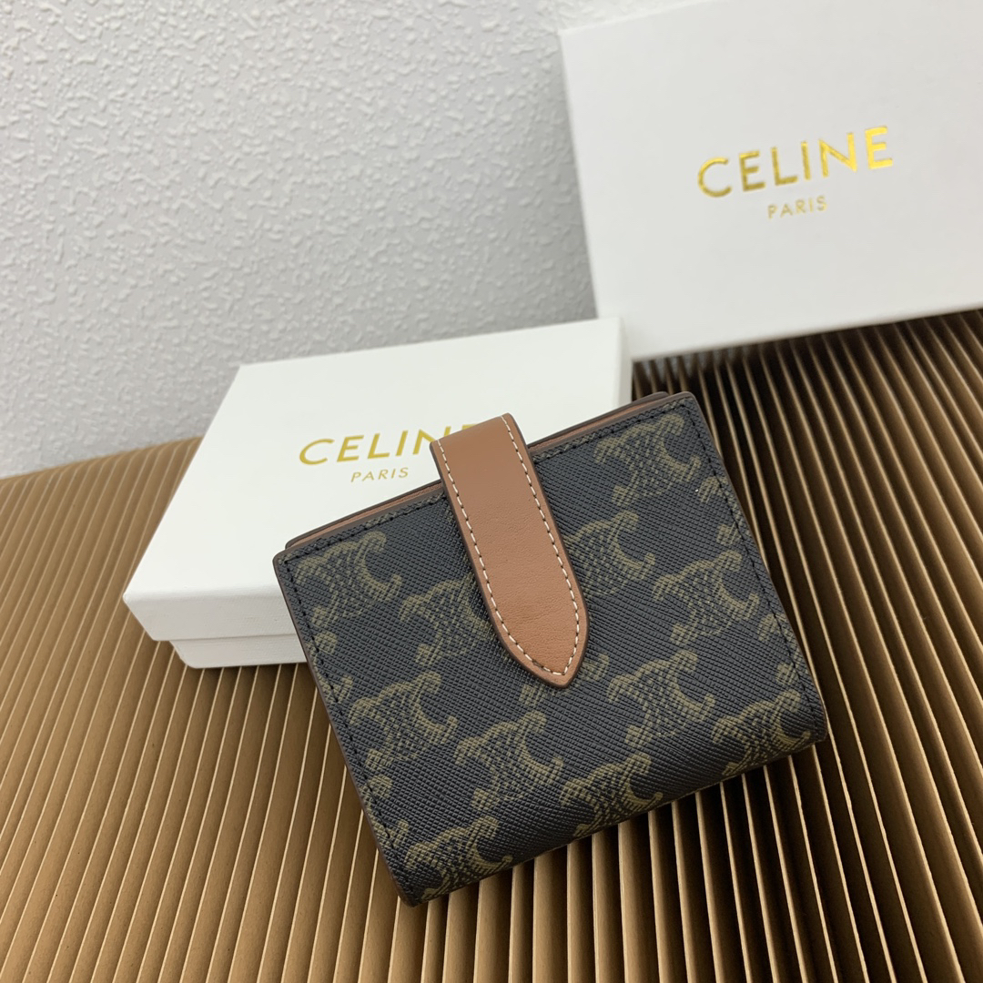 Celine Triomphe Small Logo-Print Leather Wallet - Image 3