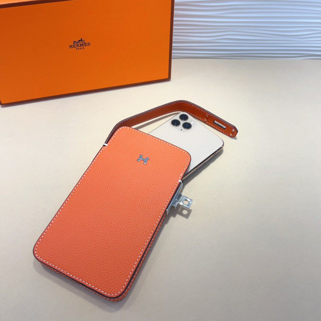 Hermes Hac a Box-Inspired Tadelakt Calfskin Phone Case with Shoulder Strap - Image 3